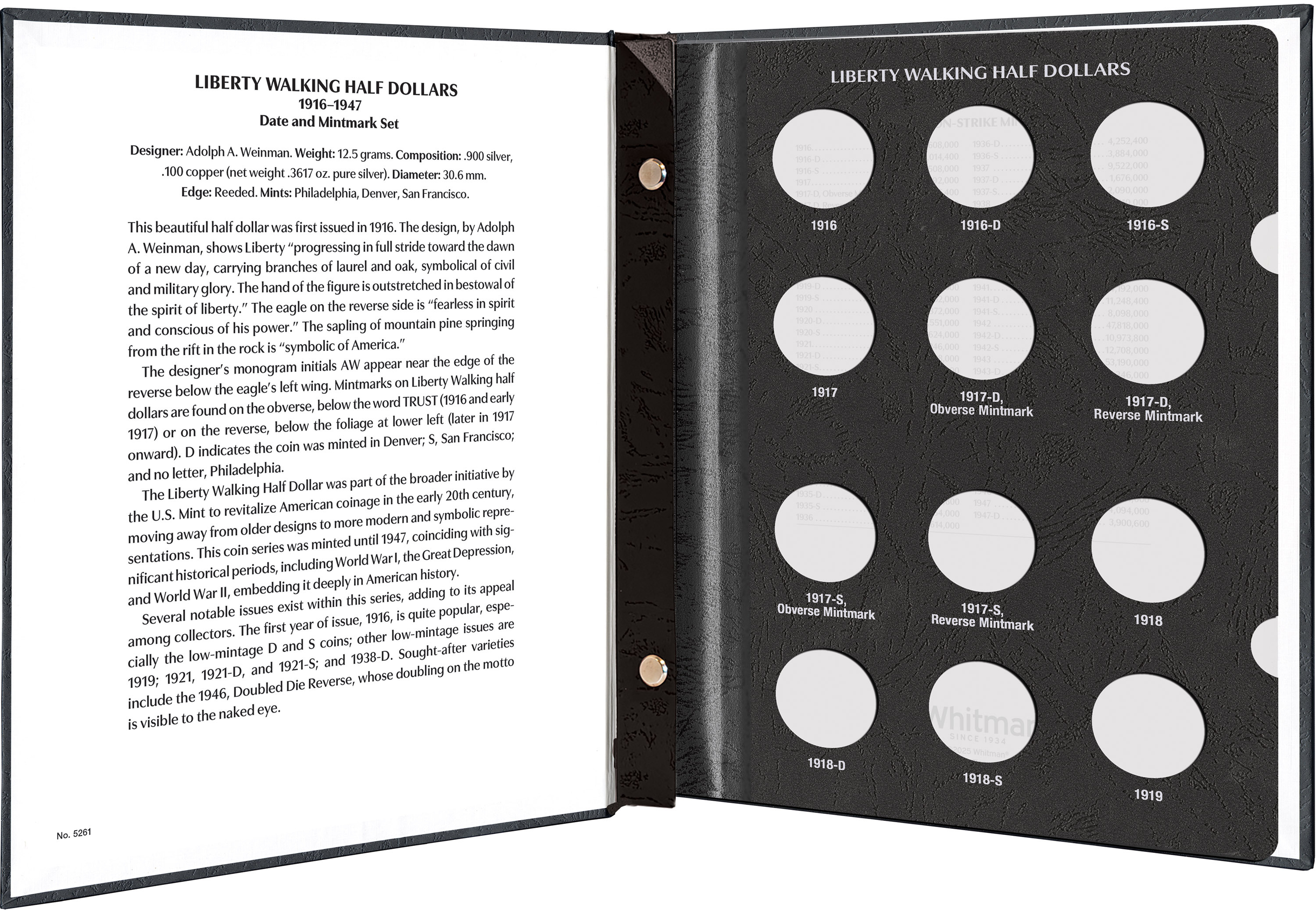 Whitman Prestige Coin Album – Liberty Walking Half Dollars 1916-1947 Date & Mintmark Set
