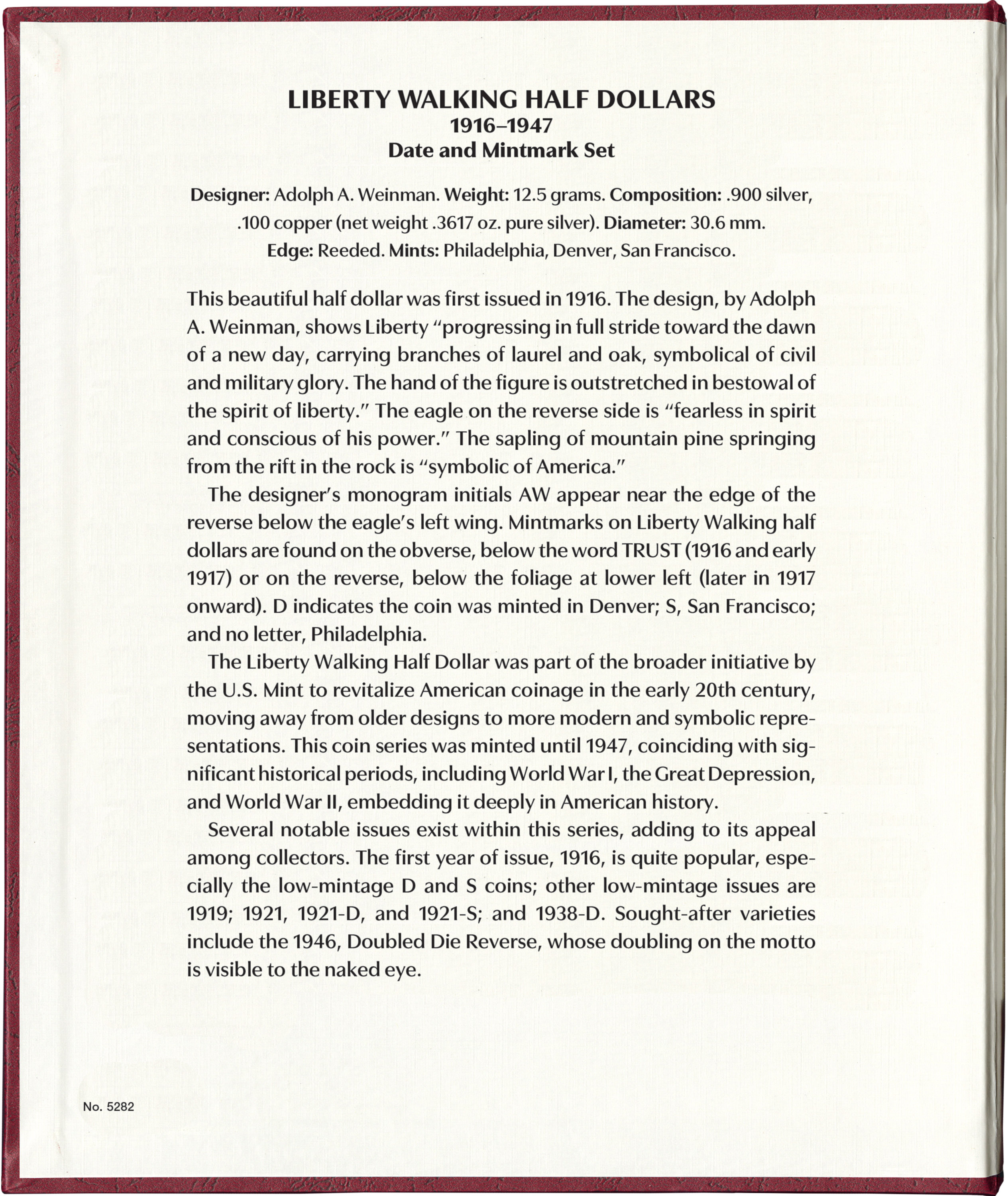 Whitman Prestige Coin Album – Liberty Walking Half Dollars 1916-1947 Date & Mintmark Set