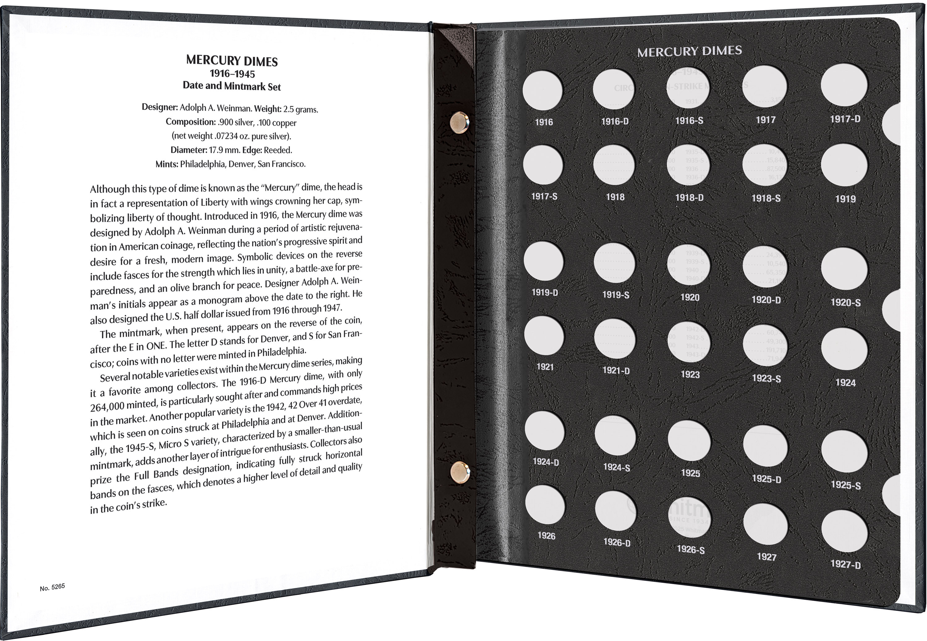 Whitman Prestige Coin Album – Mercury Dimes: 1916-1945 Date & Mintmark Set