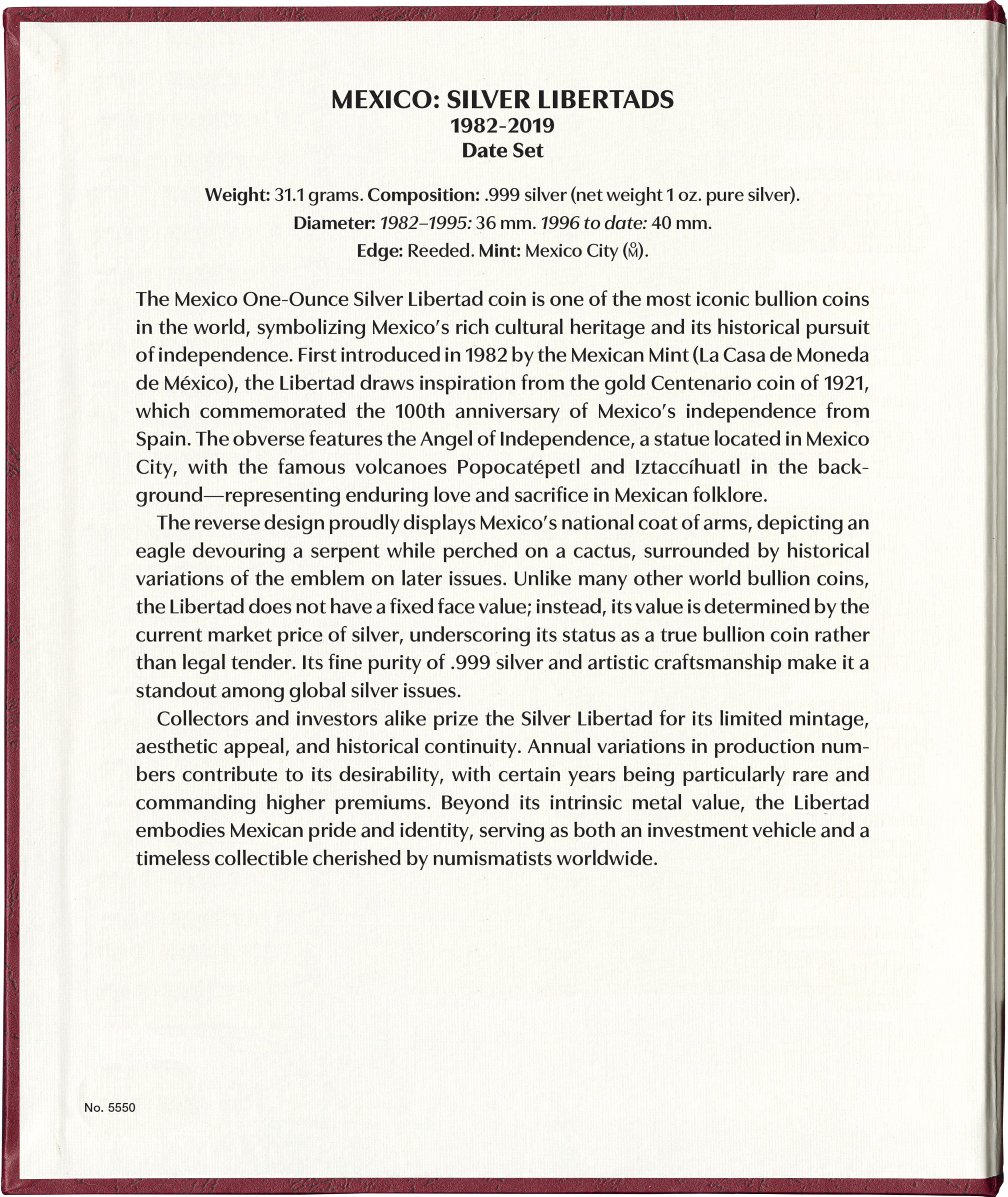 Whitman Prestige™ Coin Album – Mexico Silver Libertads: 1982-2019 Date Set