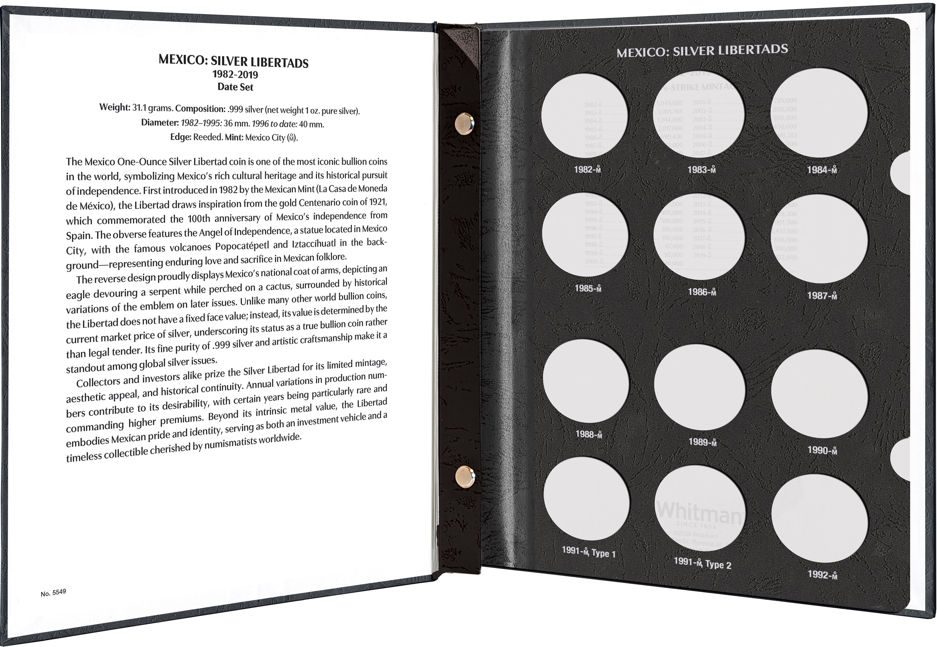 Whitman Prestige™ Coin Album – Mexico Silver Libertads: 1982-2019 Date Set