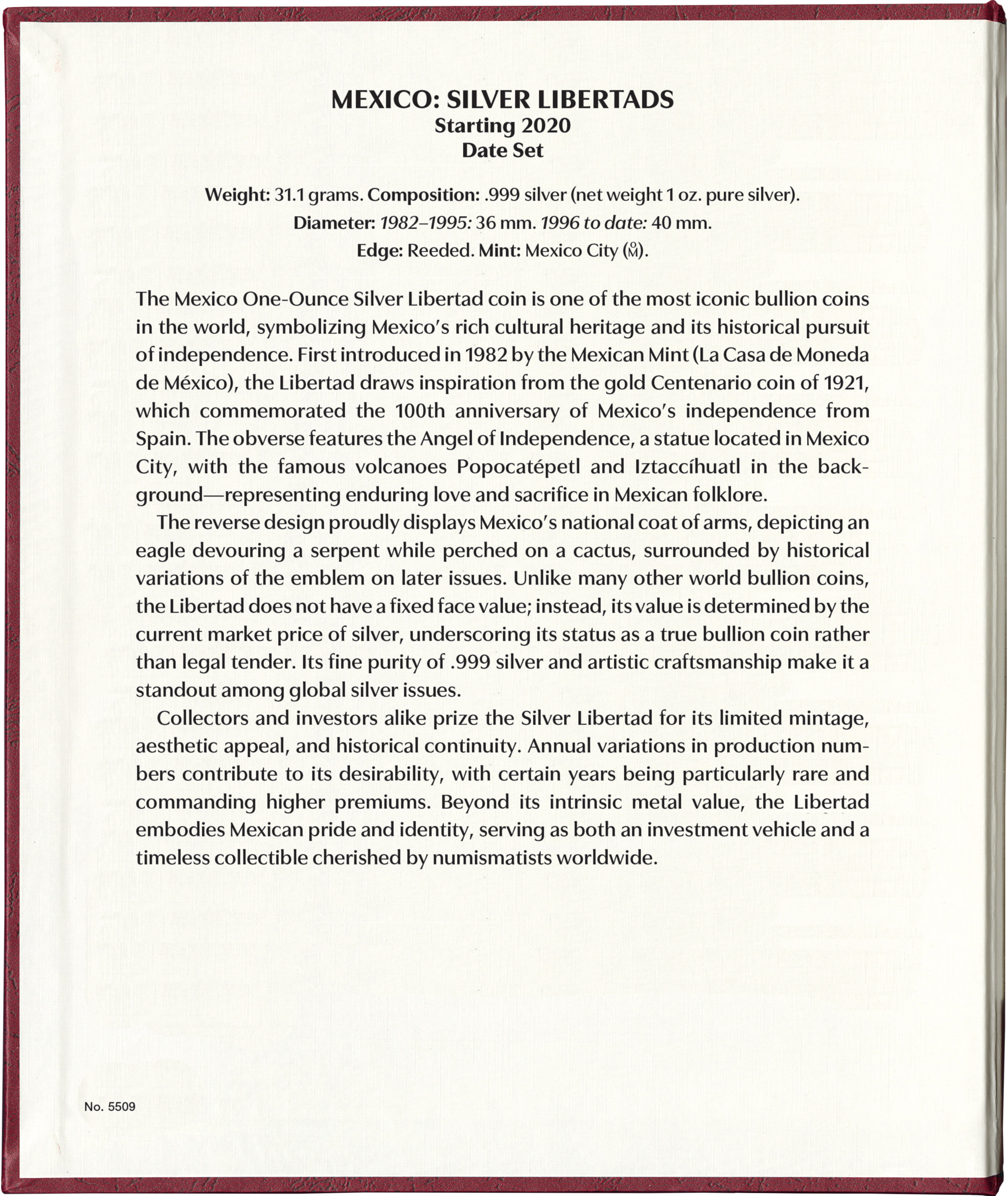 Whitman Prestige™ Coin Album – Mexico Silver Libertads: Starting 2020 Date Set