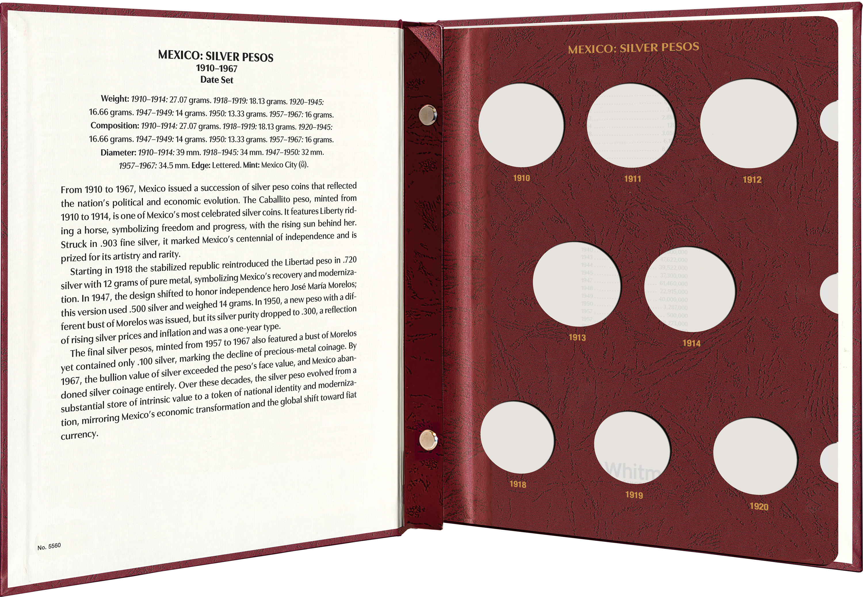 Whitman Prestige™ Coin Album – Mexico Silver Pesos: 1910-1967 Date Set