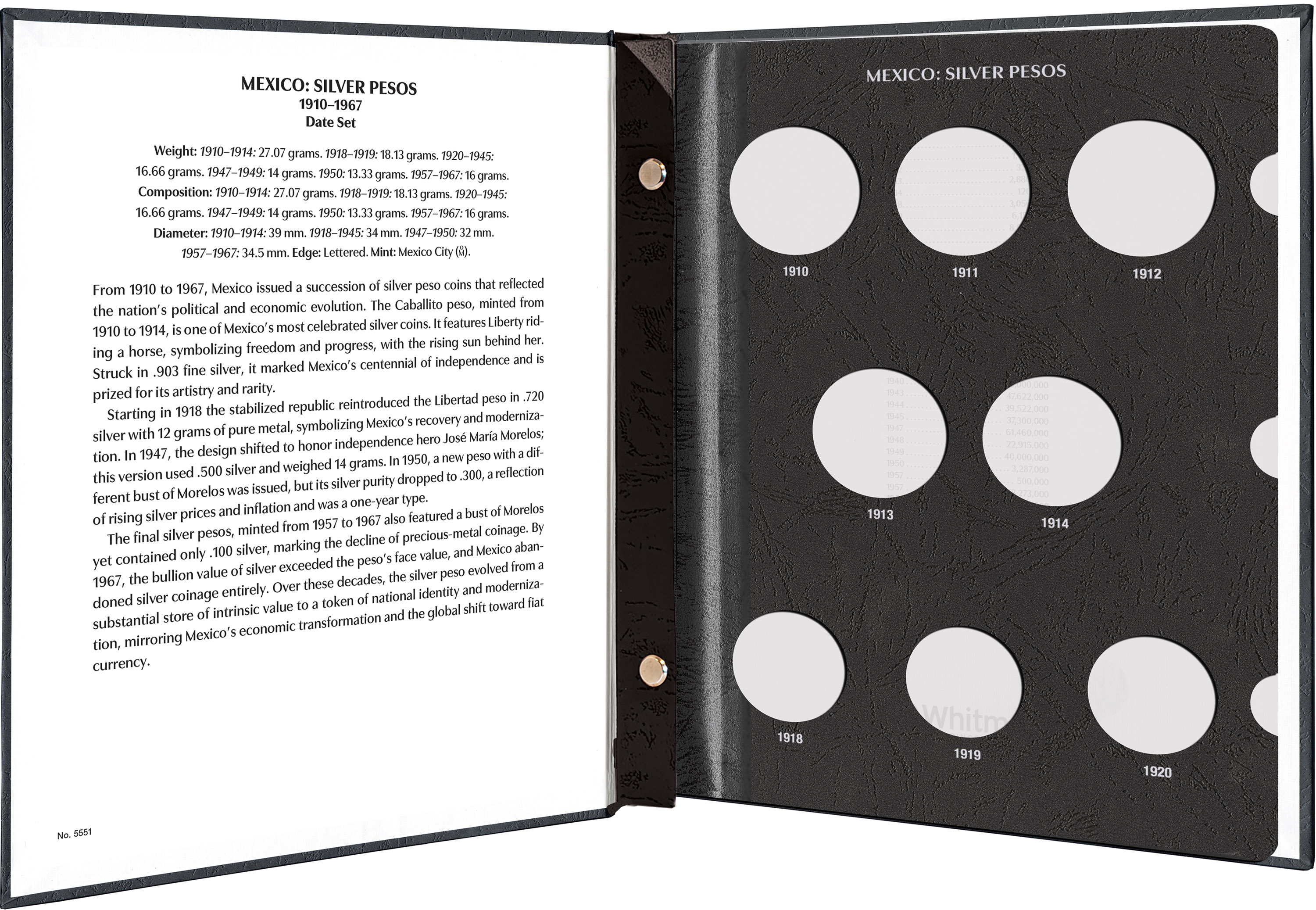 Whitman Prestige™ Coin Album – Mexico Silver Pesos: 1910-1967 Date Set