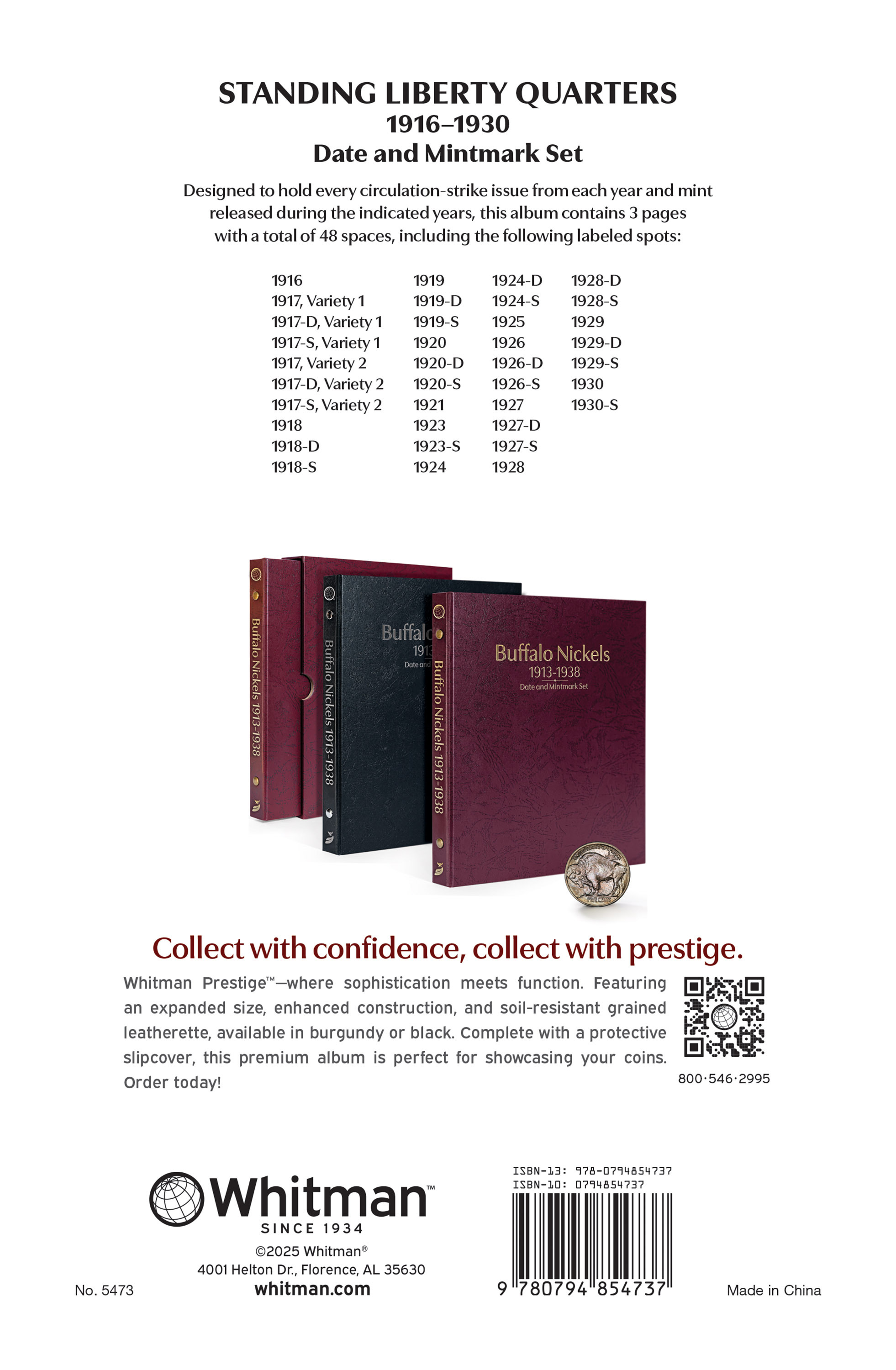 Whitman Prestige™ Coin Album – Standing Liberty Quarters: 1916-1930 Date and Mintmark Set