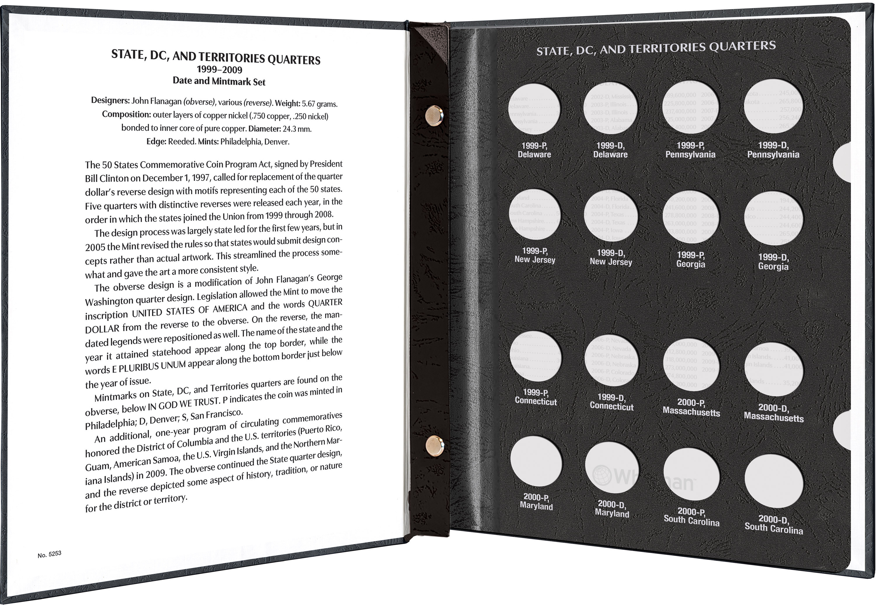 Whitman Prestige Coin Album – State, D.C., and Territories Quarters: 1999-2009 Date & Mintmark Set