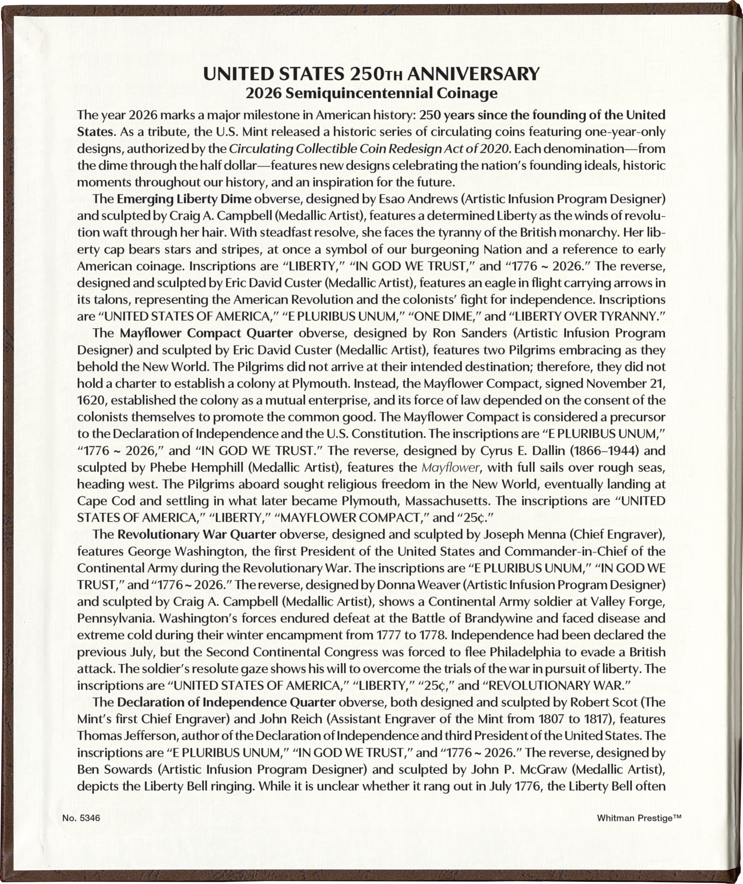 Whitman Prestige™ Coin Album – United States 250th Anniversary Collection: 2026 Date & Mintmark Set