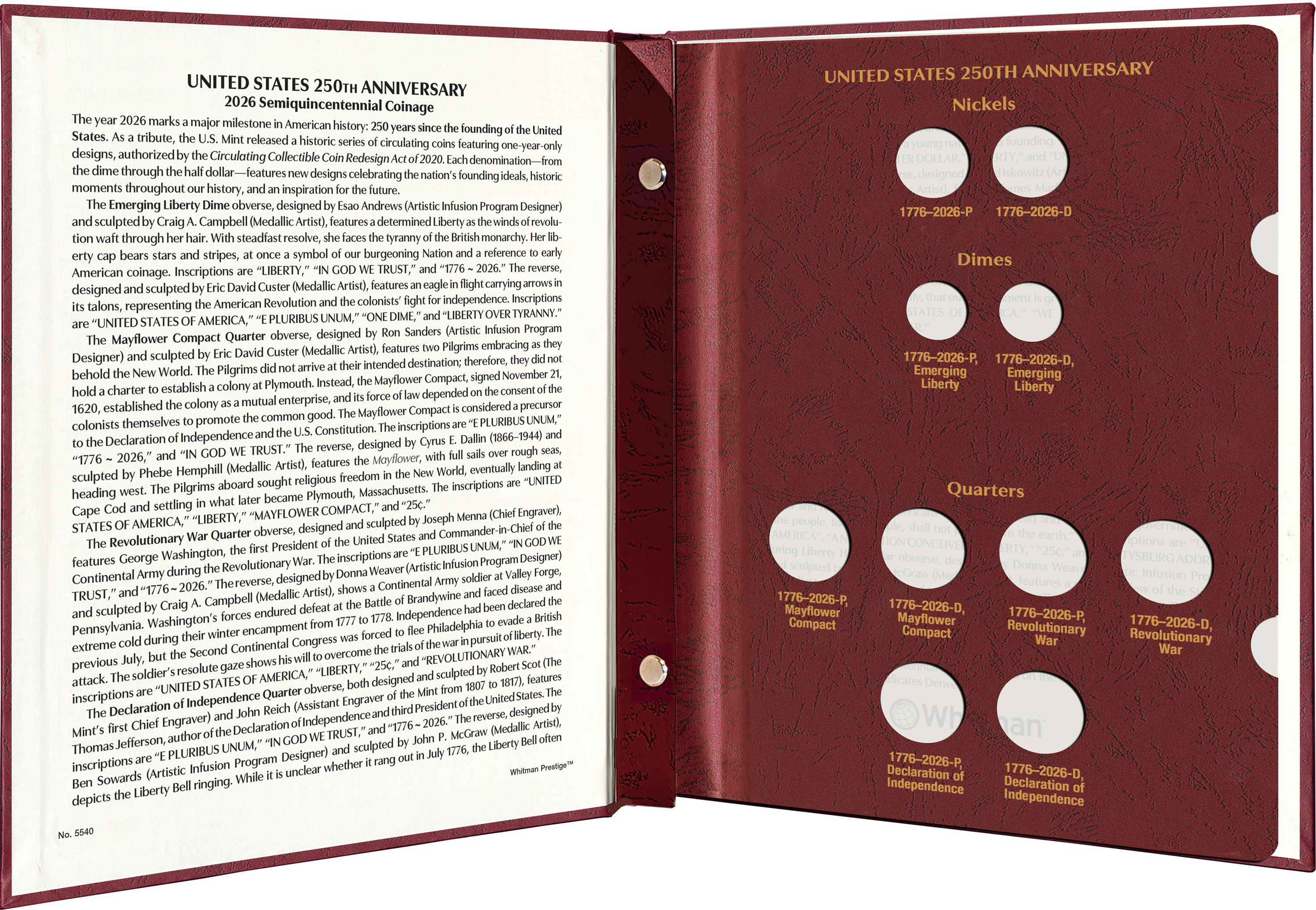 Whitman Prestige™ Coin Album – United States 250th Anniversary Collection: 2026 Date & Mintmark Set