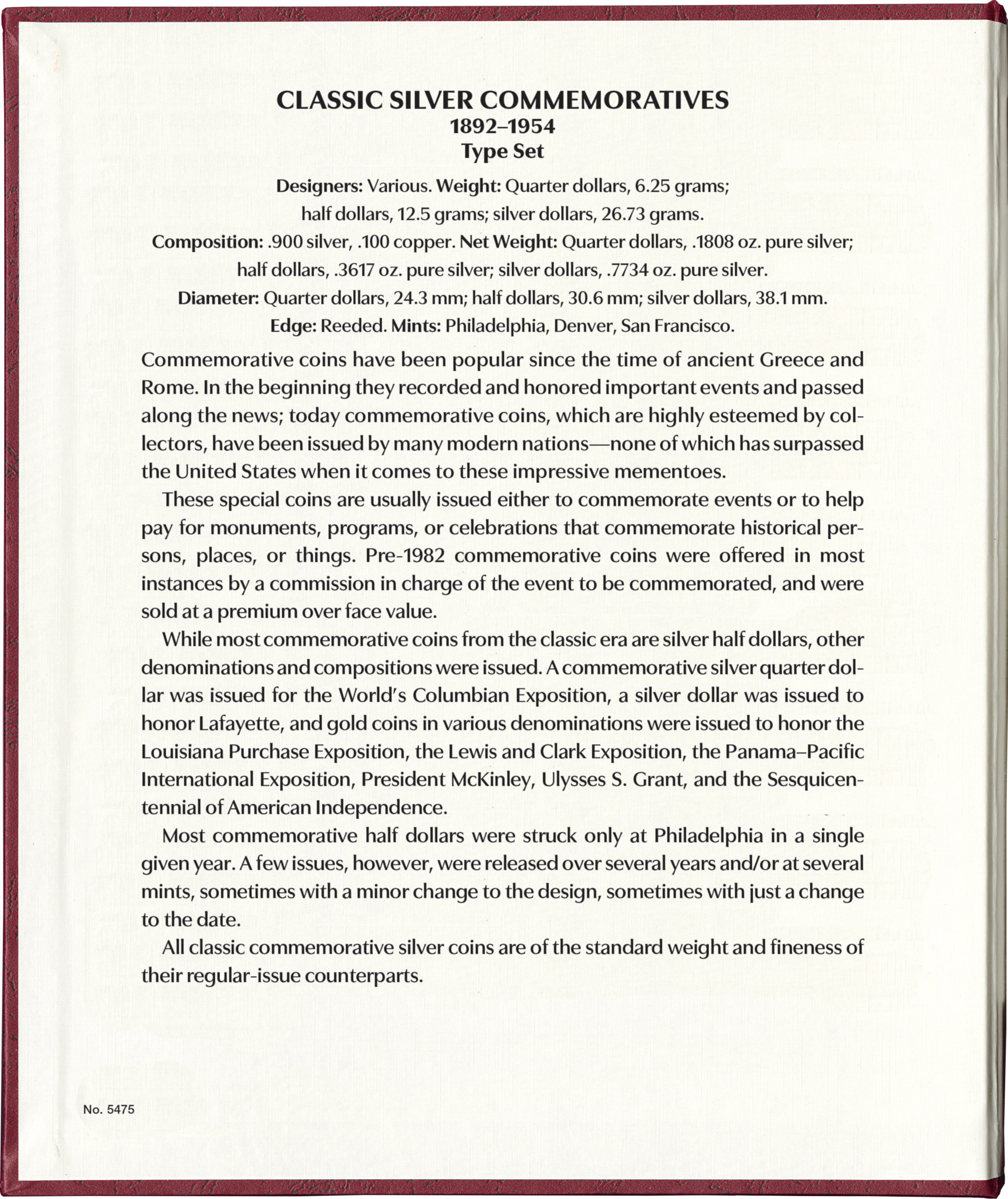Whitman Prestige™ Coin Album – U.S. Classic Silver Commemoratives 1893-1954 Type Set