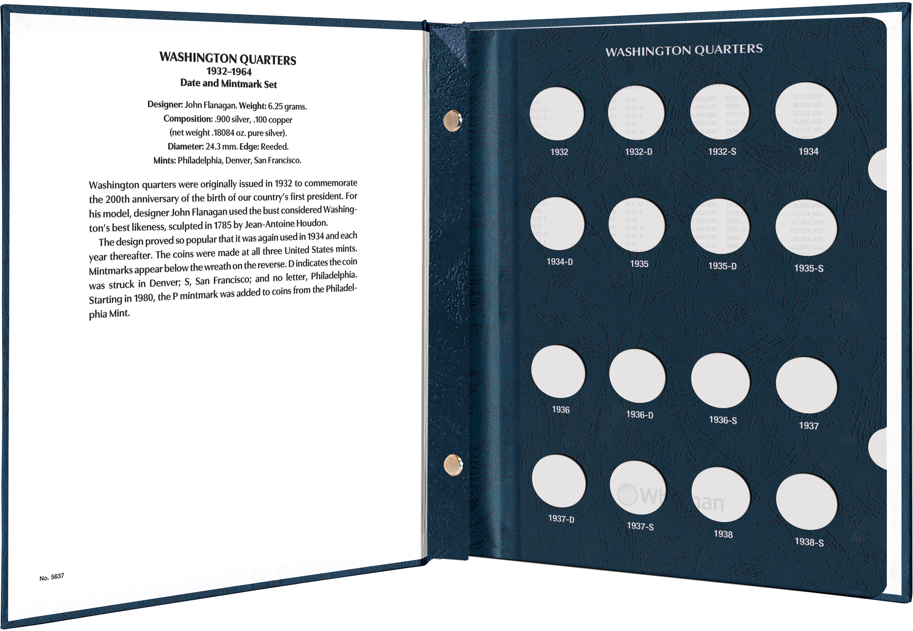 Whitman Prestige Coin Album – Washington Quarters: 1932-1964 Date & Mintmark Set