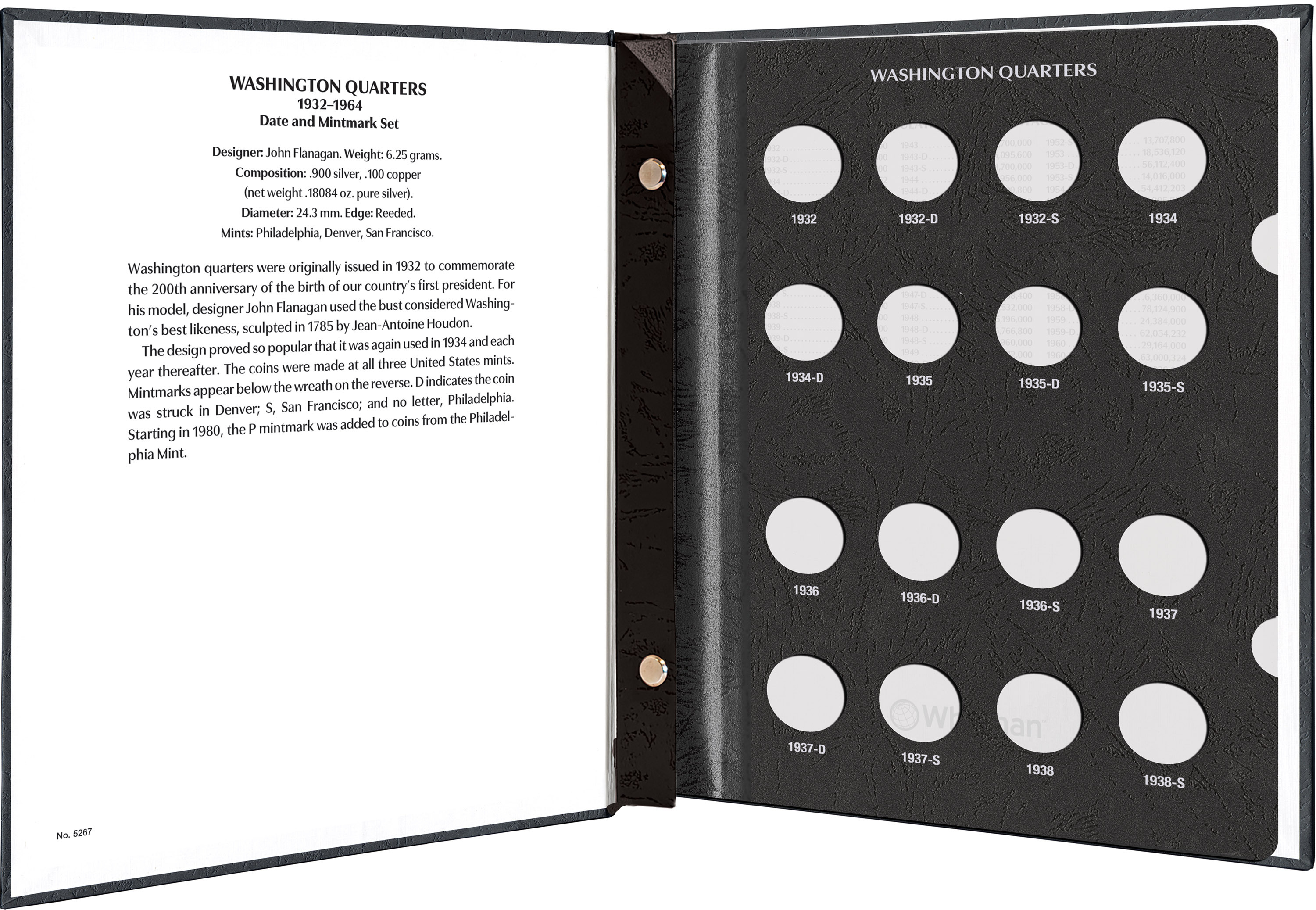 Whitman Prestige Coin Album – Washington Quarters: 1932-1964 Date & Mintmark Set