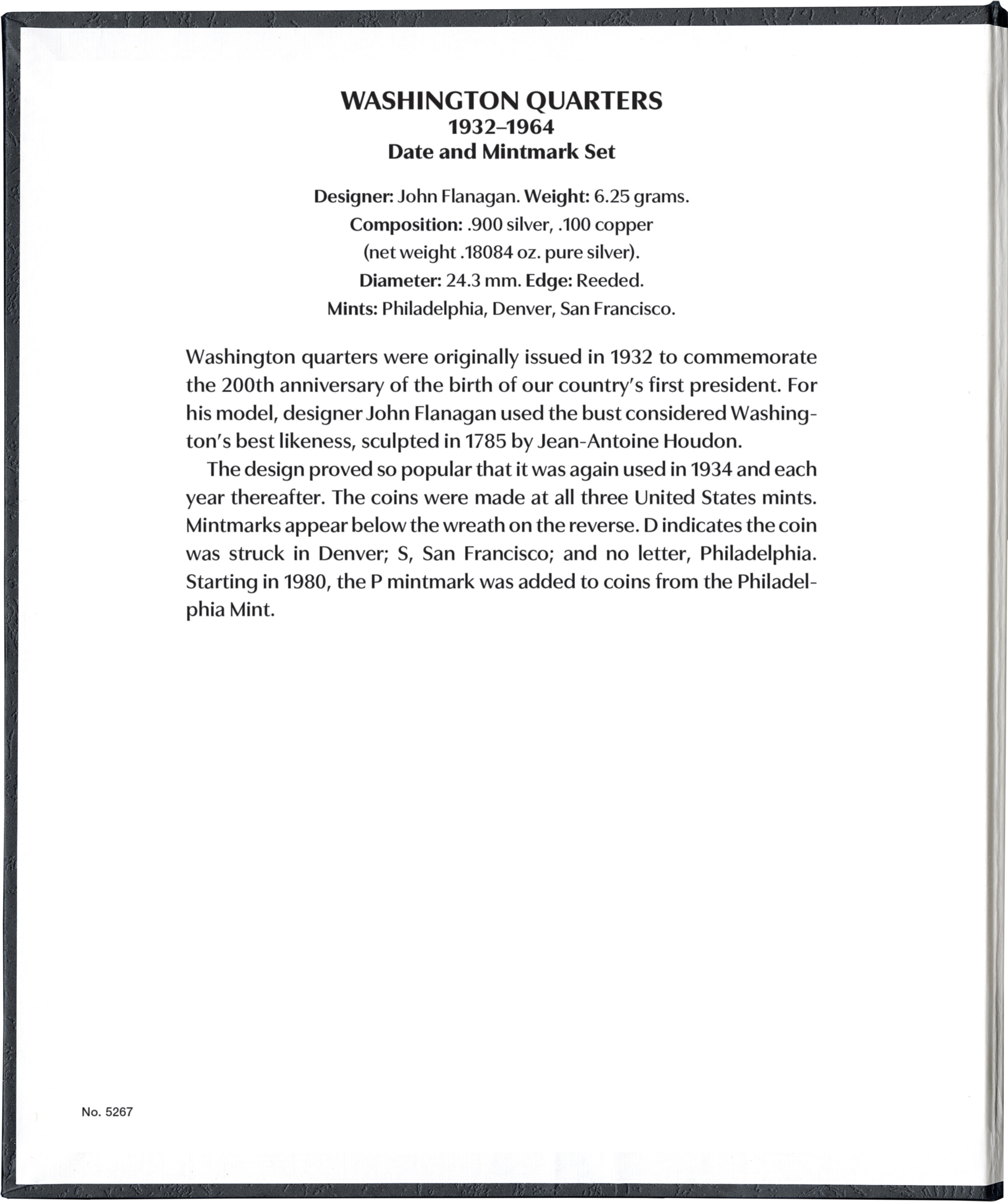 Whitman Prestige Coin Album – Washington Quarters: 1932-1964 Date & Mintmark Set