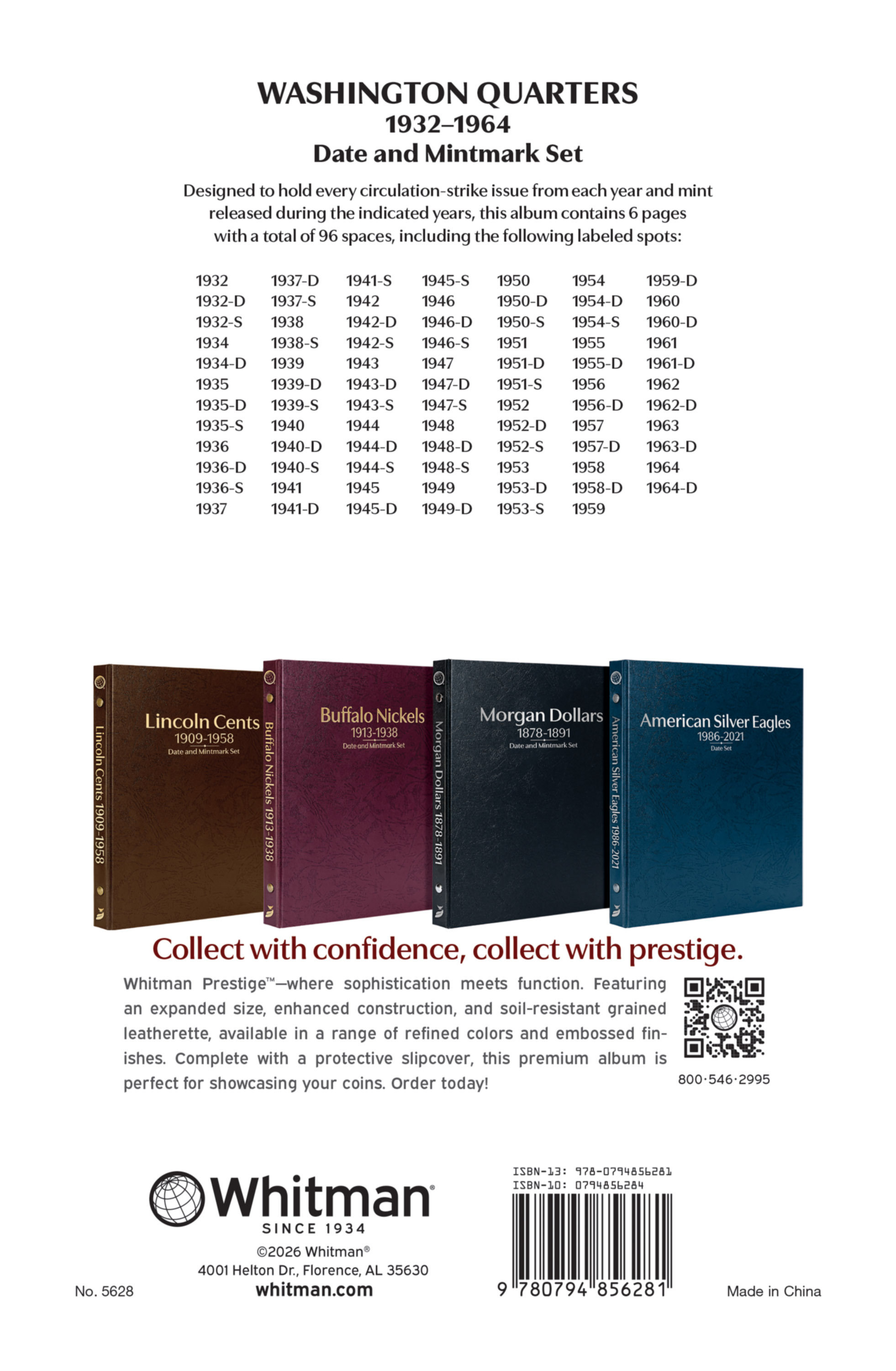 Whitman Prestige Coin Album – Washington Quarters: 1932-1964 Date & Mintmark Set