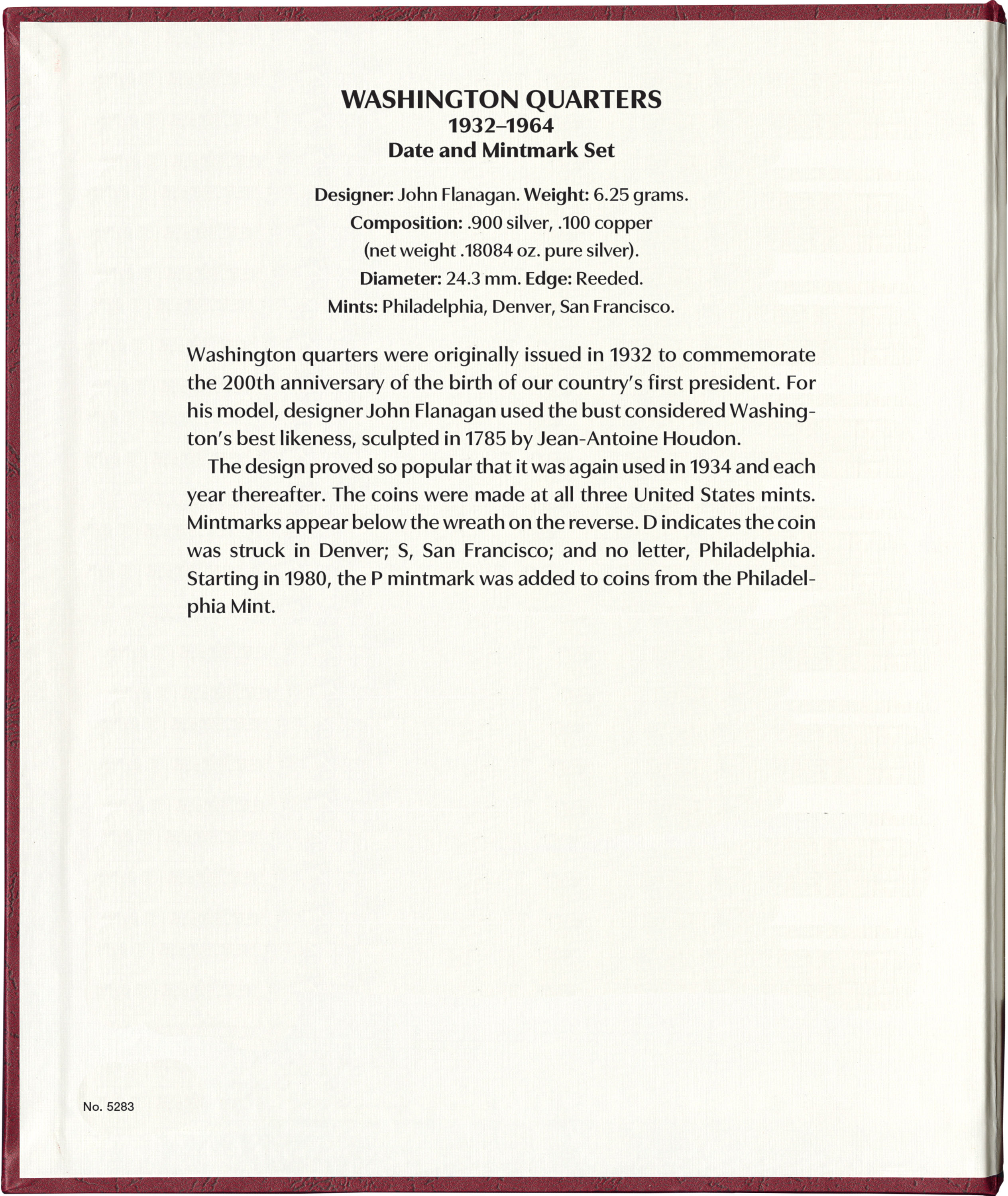 Whitman Prestige Coin Album – Washington Quarters: 1932-1964 Date & Mintmark Set