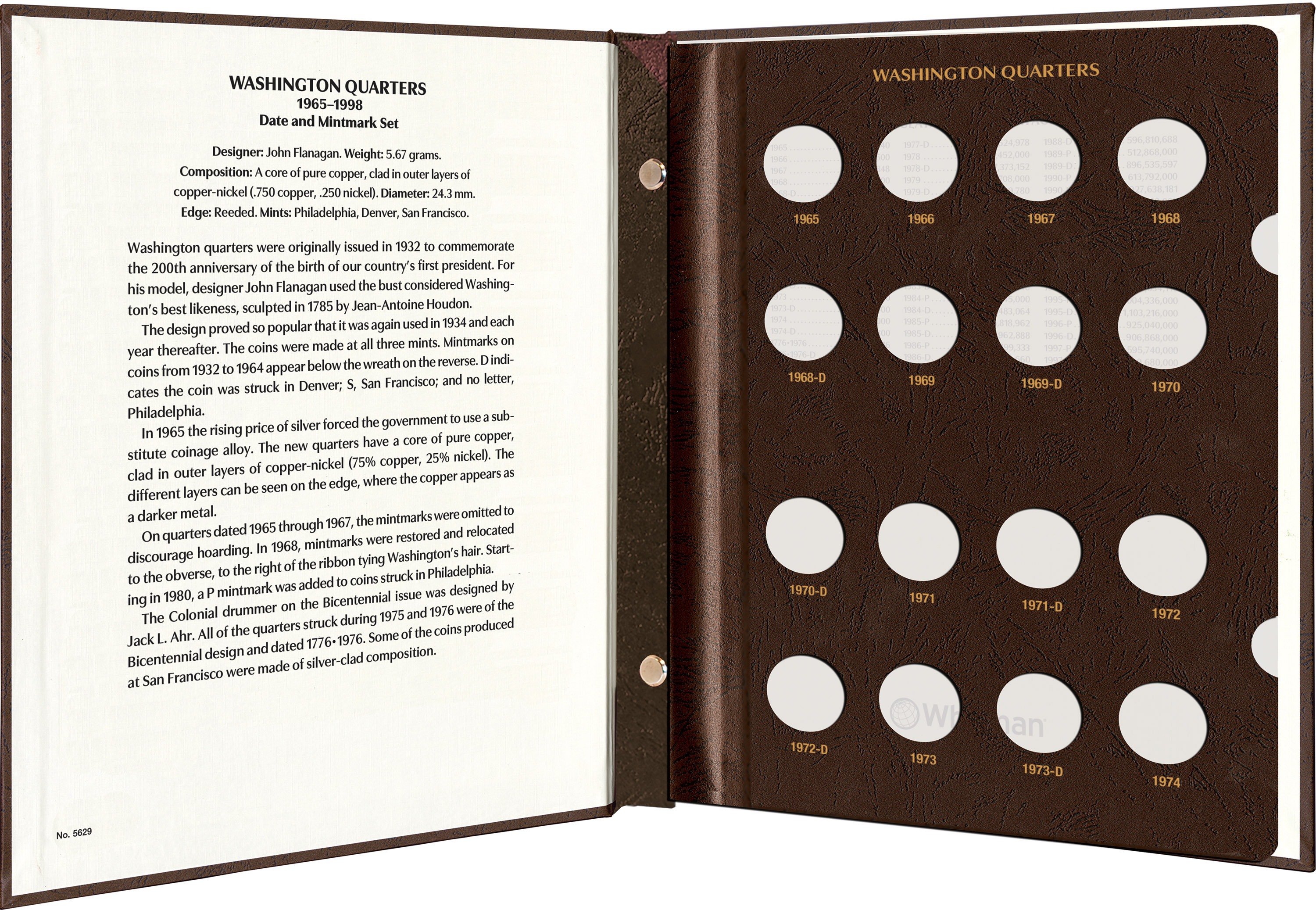 Whitman Prestige Coin Album – Washington Quarters: 1965-1998 Date & Mintmark Set