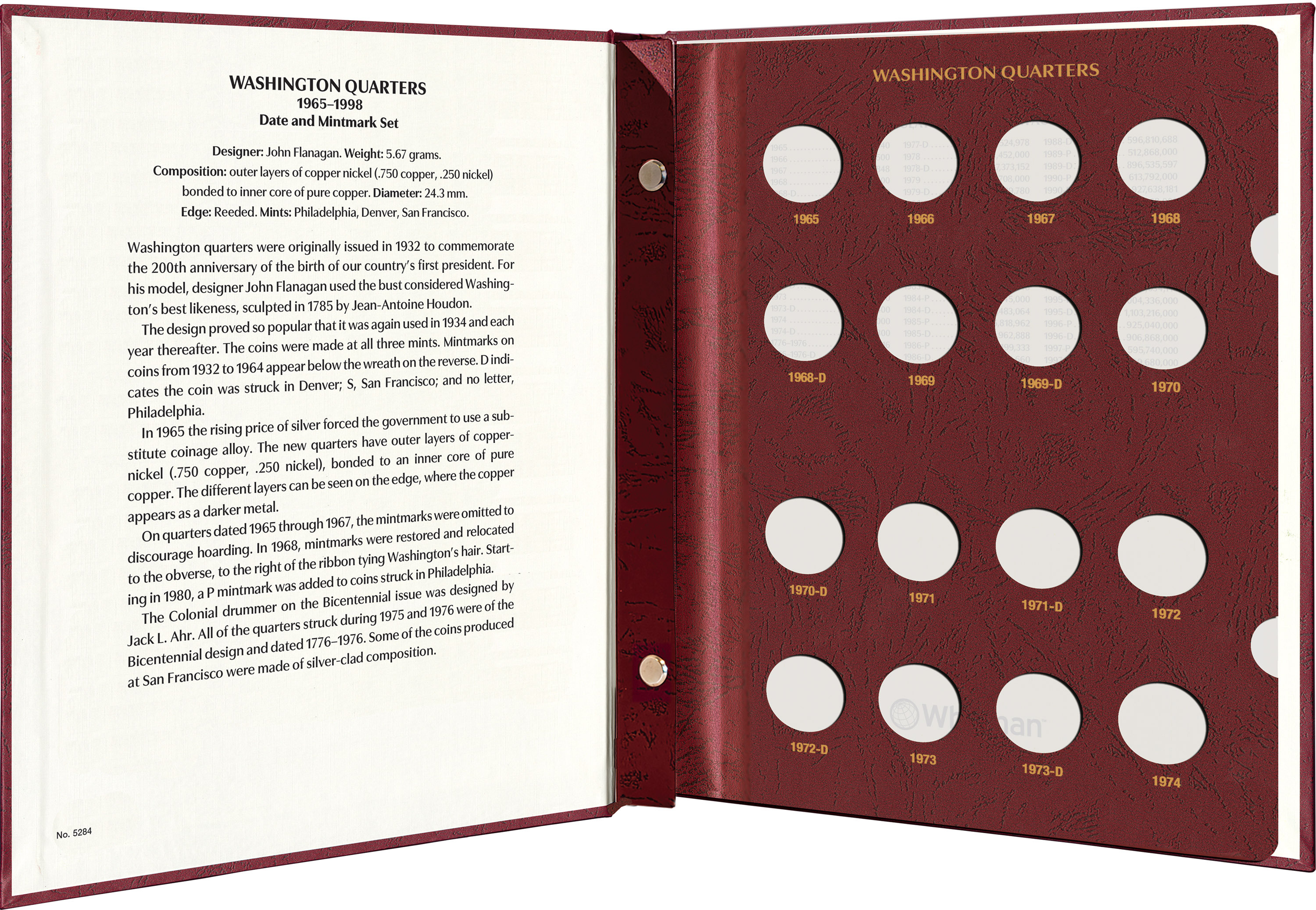 Whitman Prestige Coin Album – Washington Quarters: 1965-1998 Date & Mintmark Set