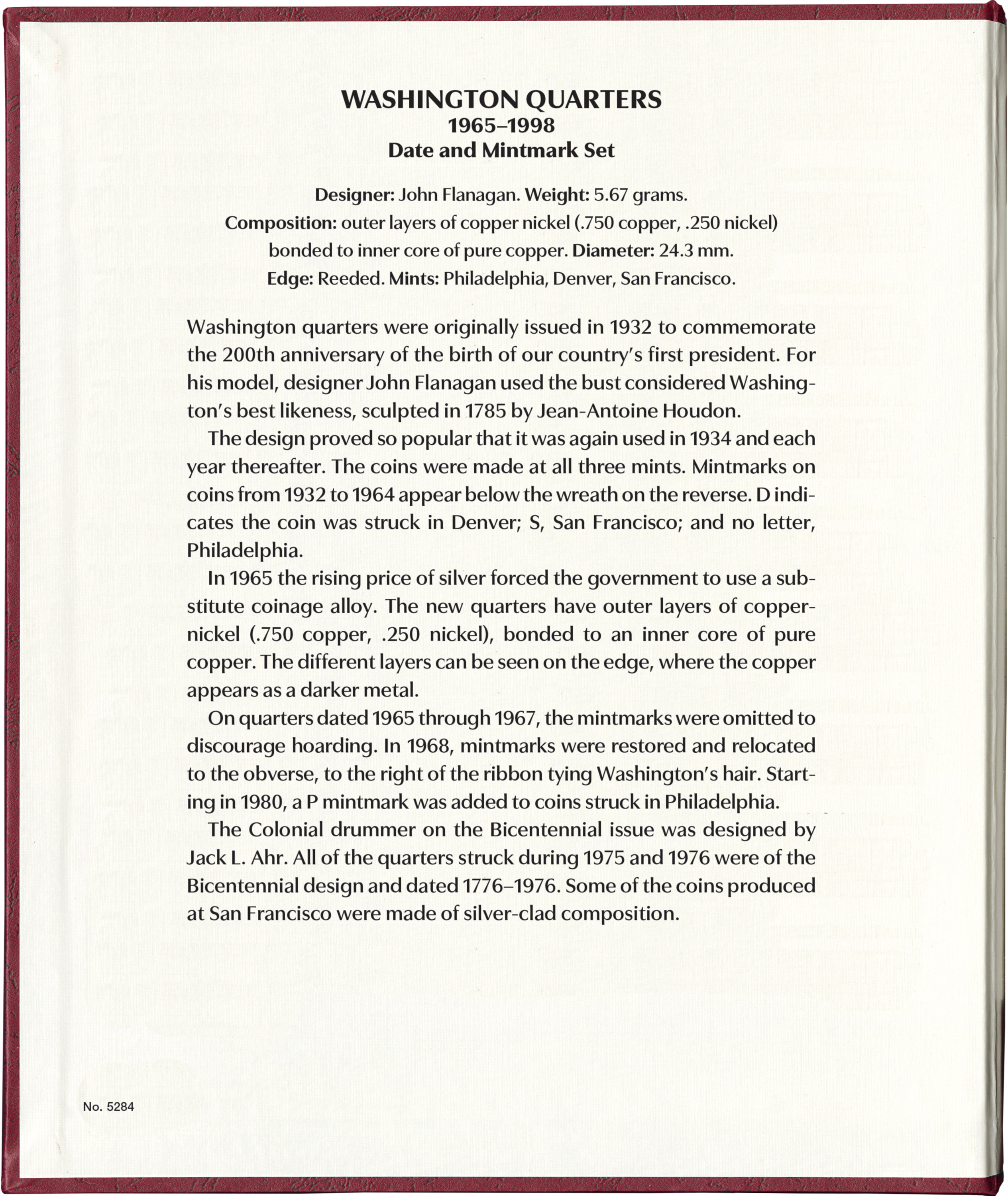 Whitman Prestige Coin Album – Washington Quarters: 1965-1998 Date & Mintmark Set