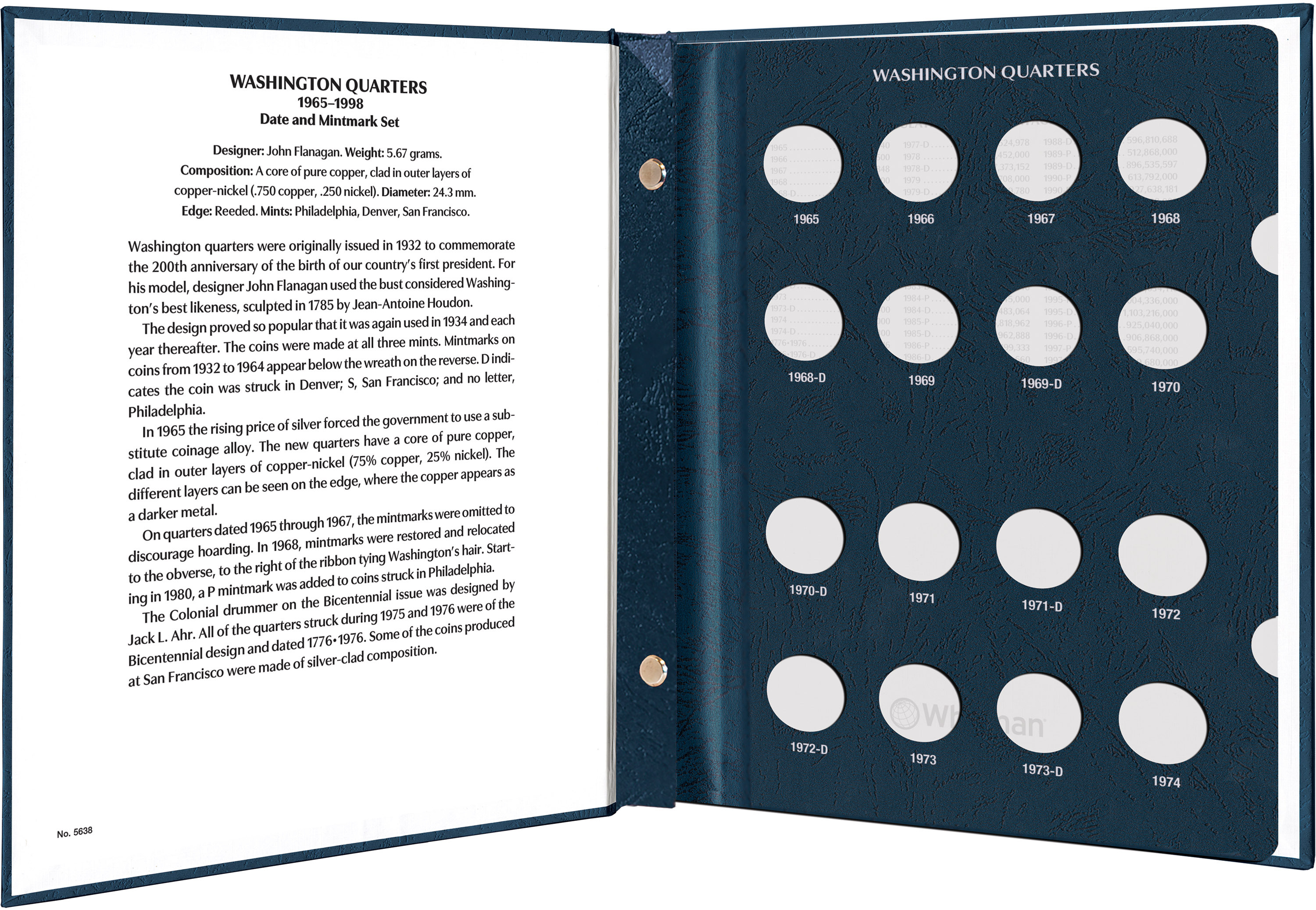 Whitman Prestige Coin Album – Washington Quarters: 1965-1998 Date & Mintmark Set