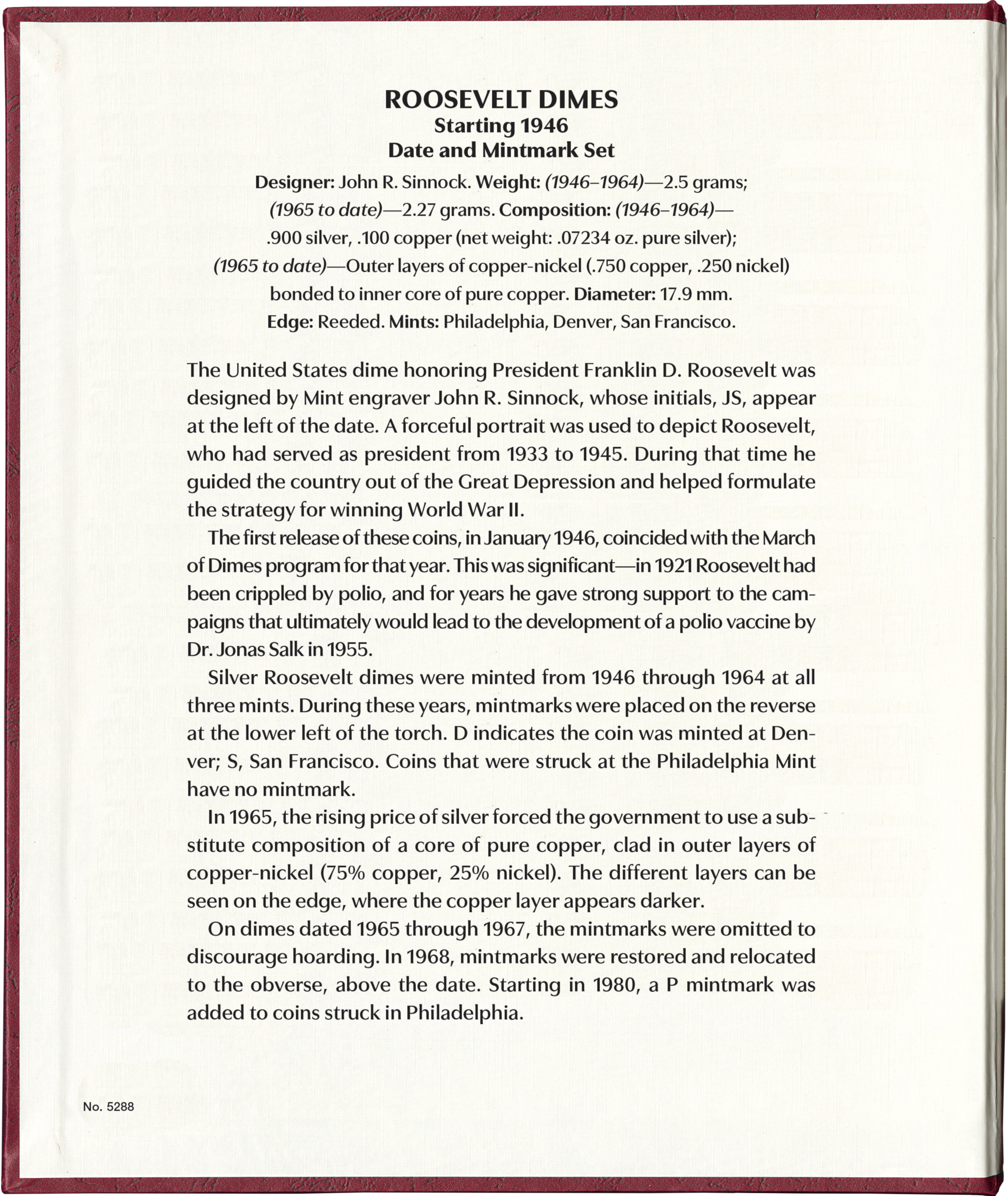 Whitman Prestige Coin Album – Roosevelt Dimes: Starting 1946 Date & Mintmark Set