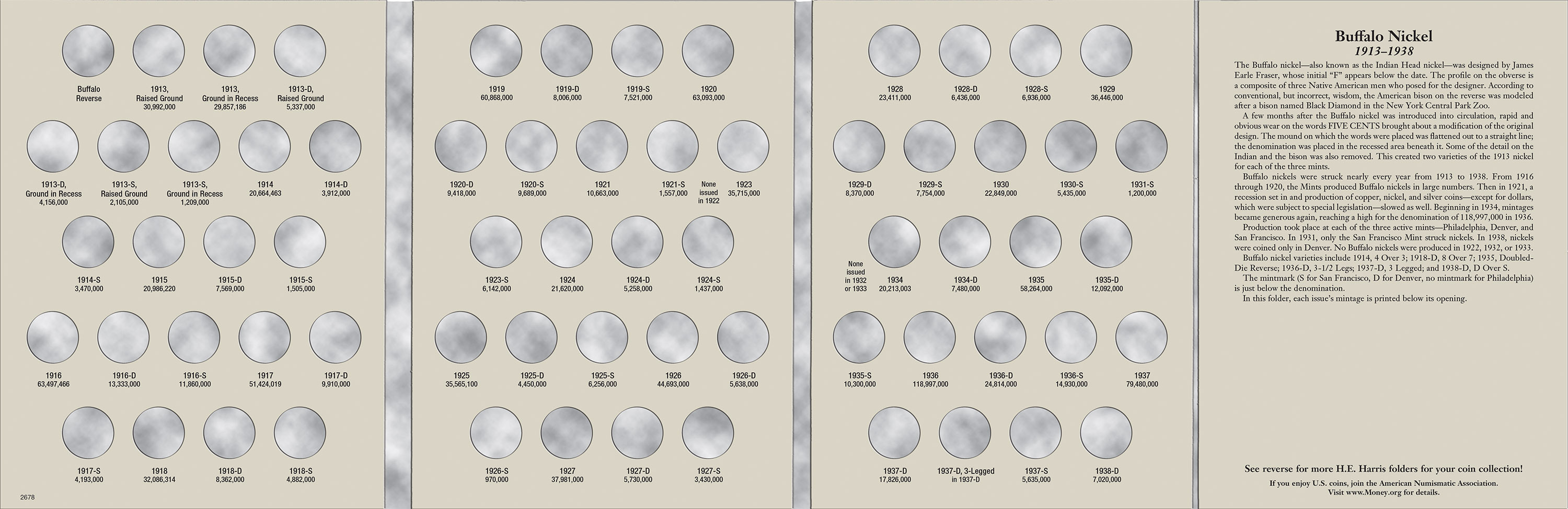 H.E. Harris® Coin Folder – Buffalo Nickels: 1913-1938