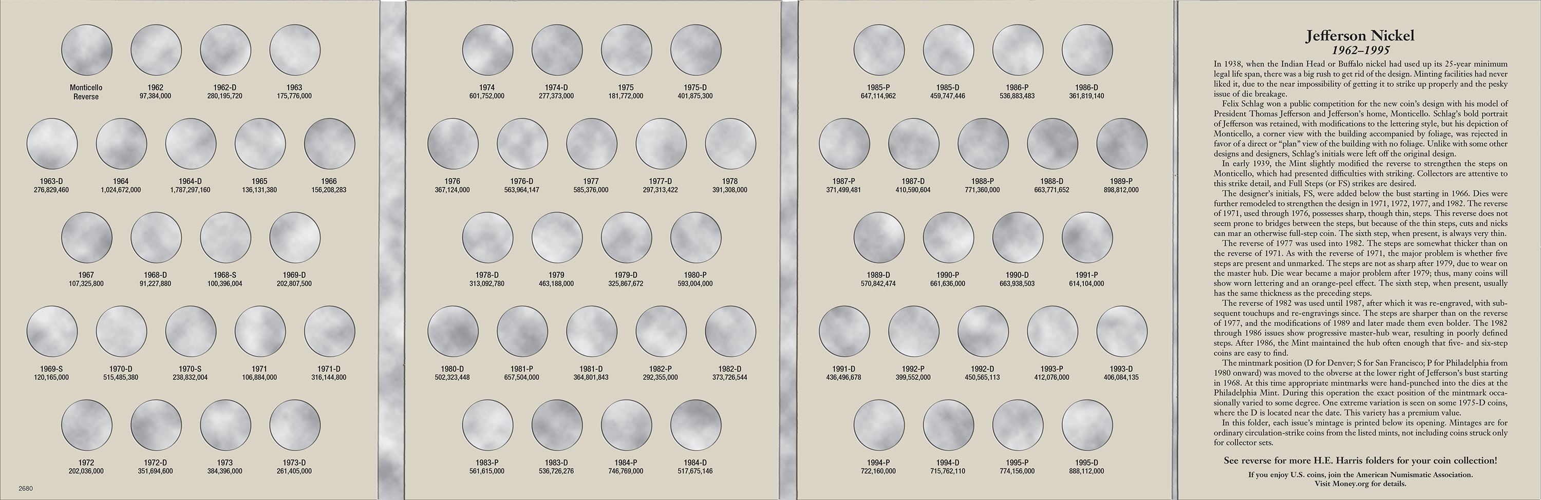 H.E. Harris® Coin Folder – Jefferson Nickel Collection #2: 1962-1995