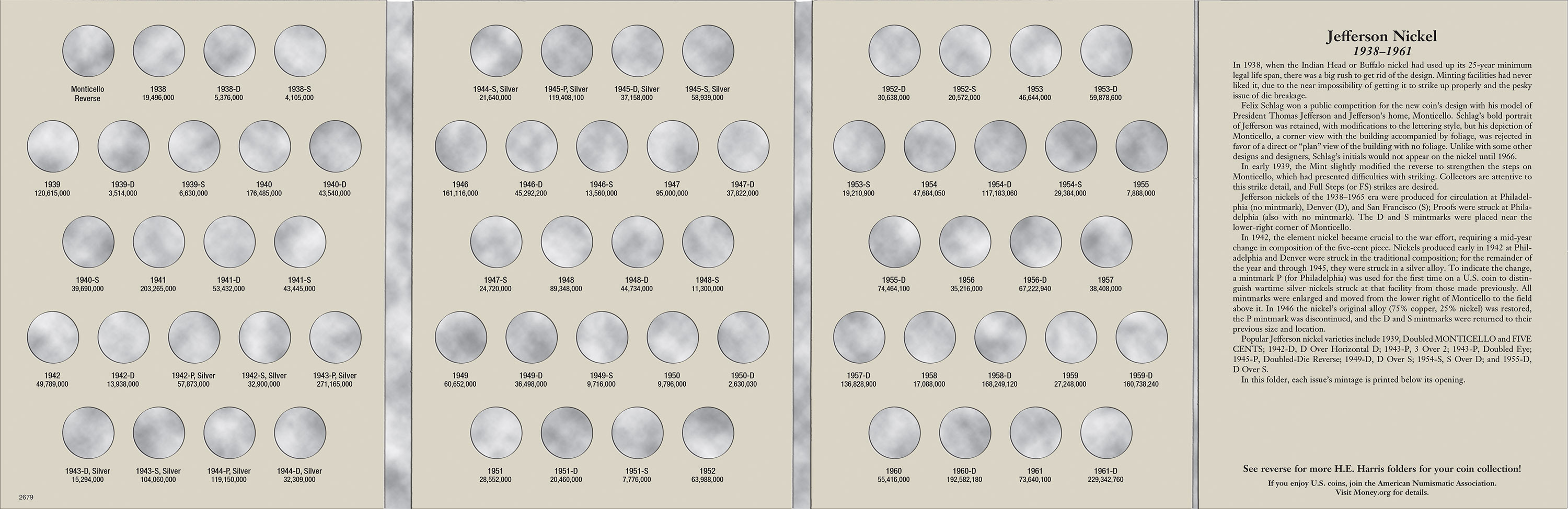 H.E. Harris® Coin Folder – Jefferson Nickels Collection #1: 1938-1961