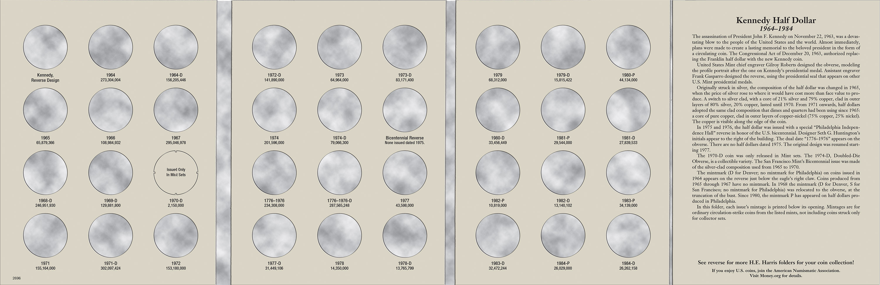 H.E. Harris® Coin Folder – Kennedy Half Dollars Collection #1: 1964-1984