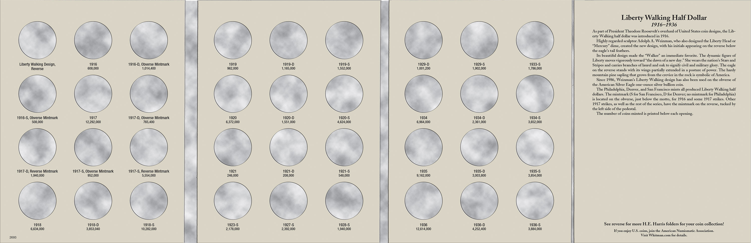 H.E. Harris® Coin Folder – Liberty Walking Half Dollars Collection #1: 1916-1936