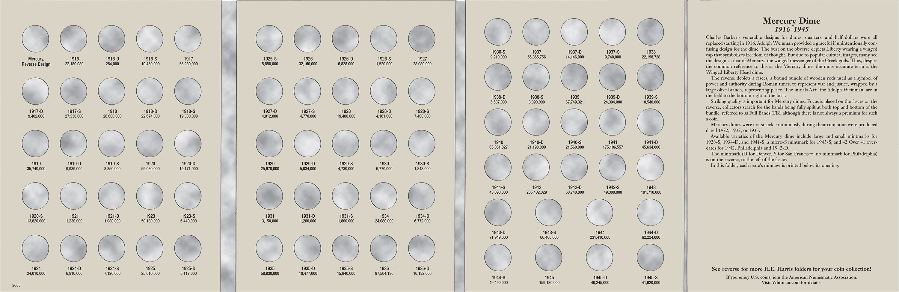 H.E. Harris® Coin Folder – Mercury Dimes: 1916-1945