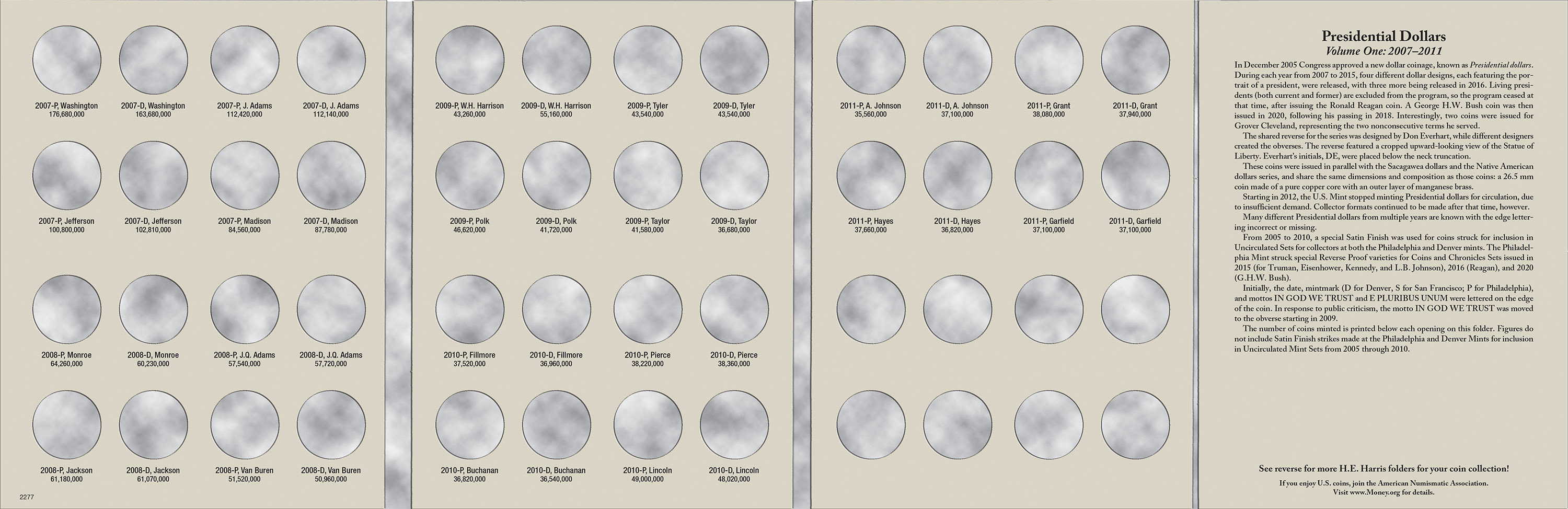 H.E. Harris® Coin Folder – Presidential Dollars Collection #1: 2007-2011 – P
