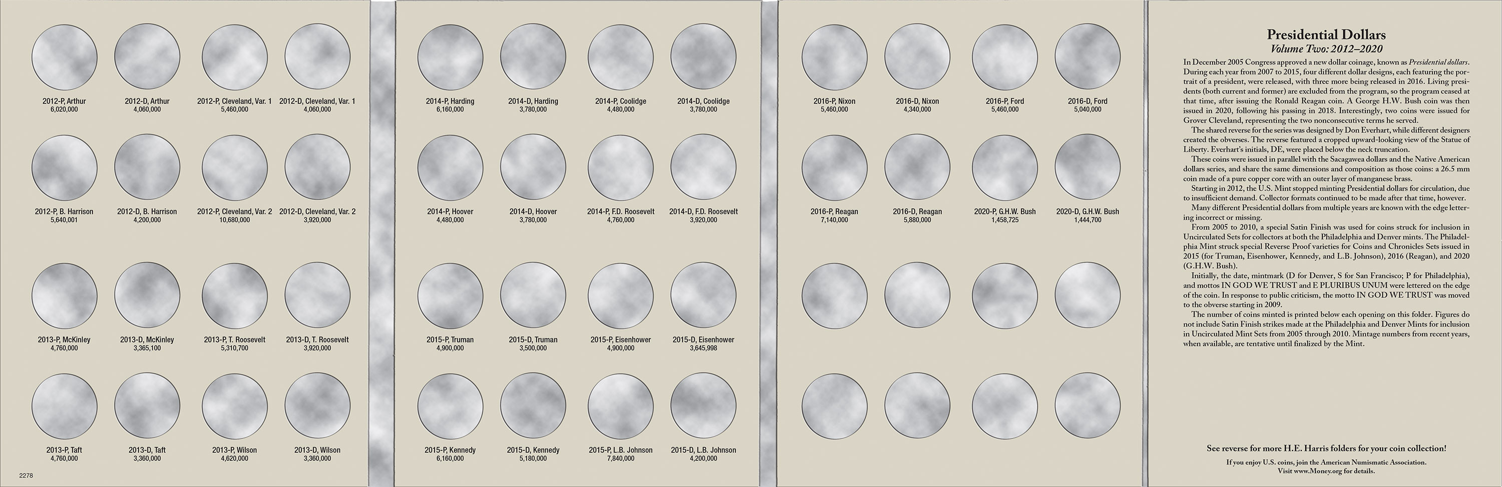 H.E. Harris® Coin Folder – Presidential Dollars Collection #2: Starting 2012