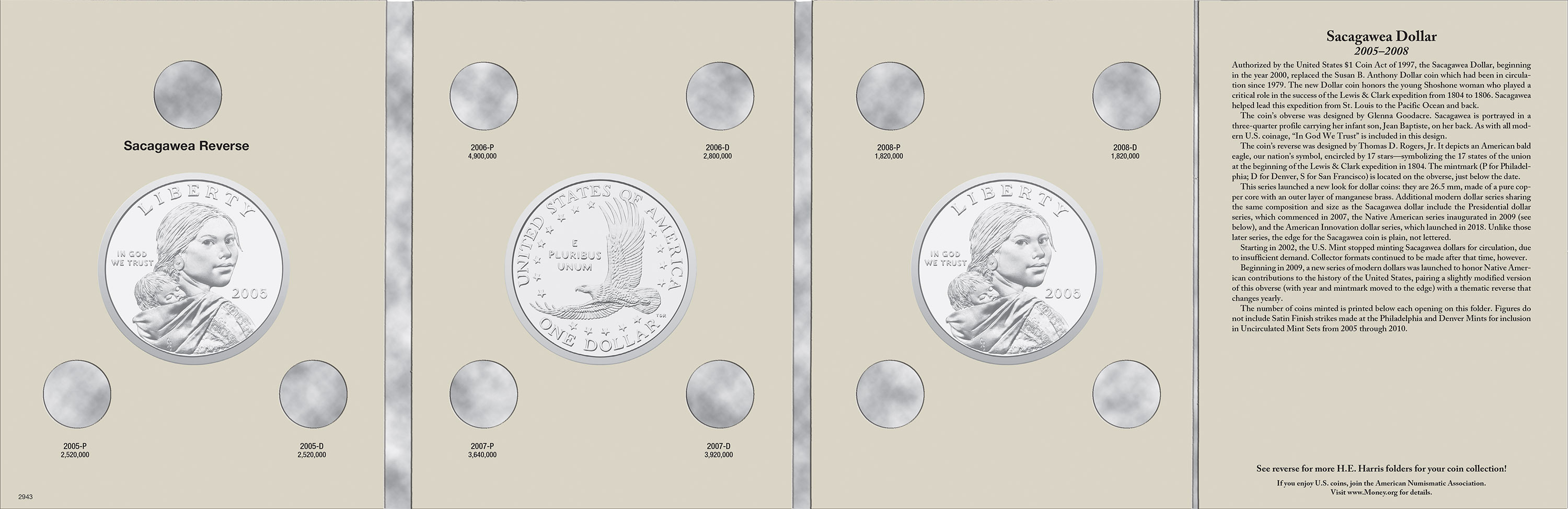 H.E. Harris® Coin Folder – Sacagawea Dollars Collection #2: 2005-2008