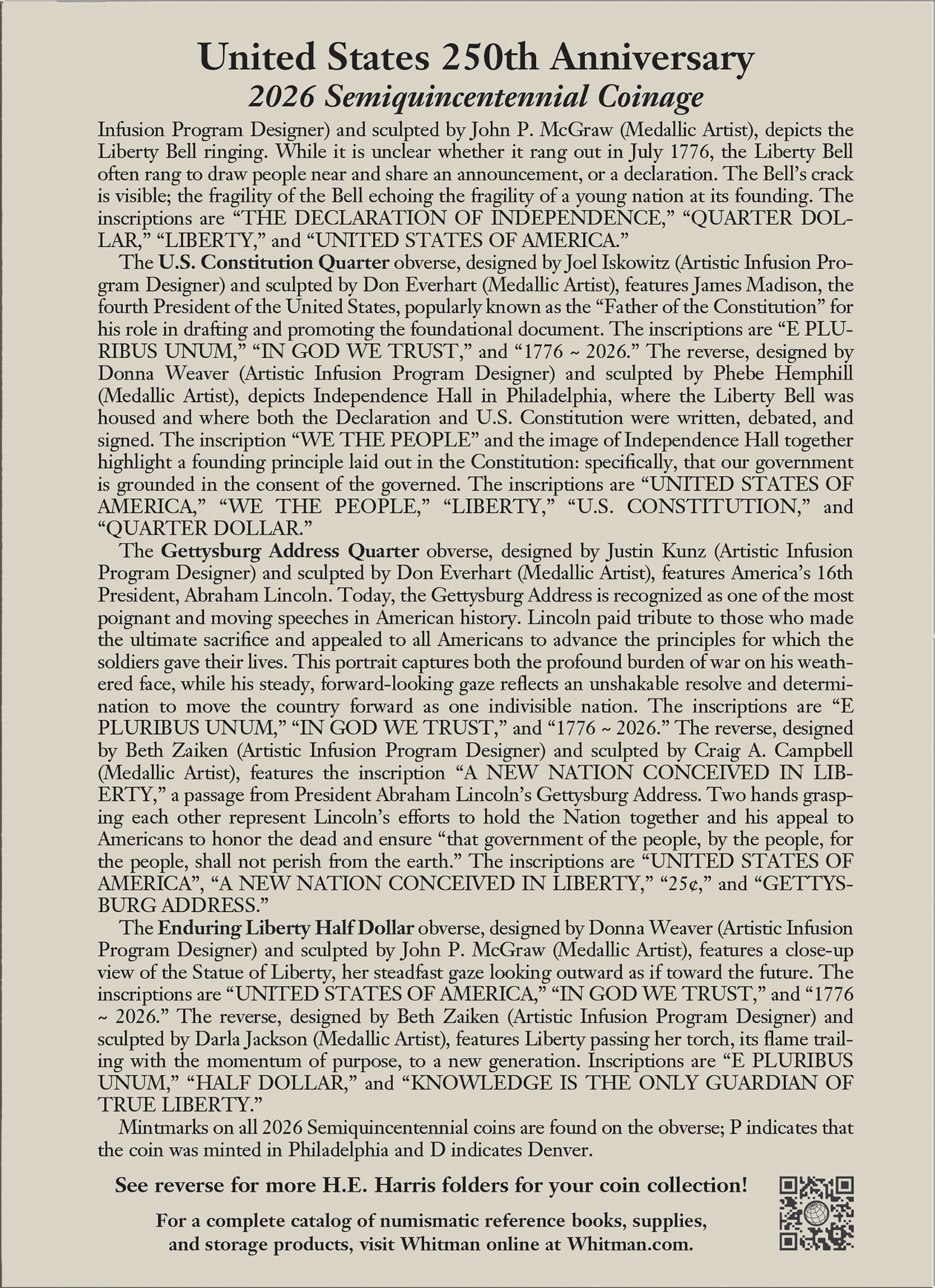 H.E. Harris® Coin Folder – United States 250th Anniversary Collection: 2026