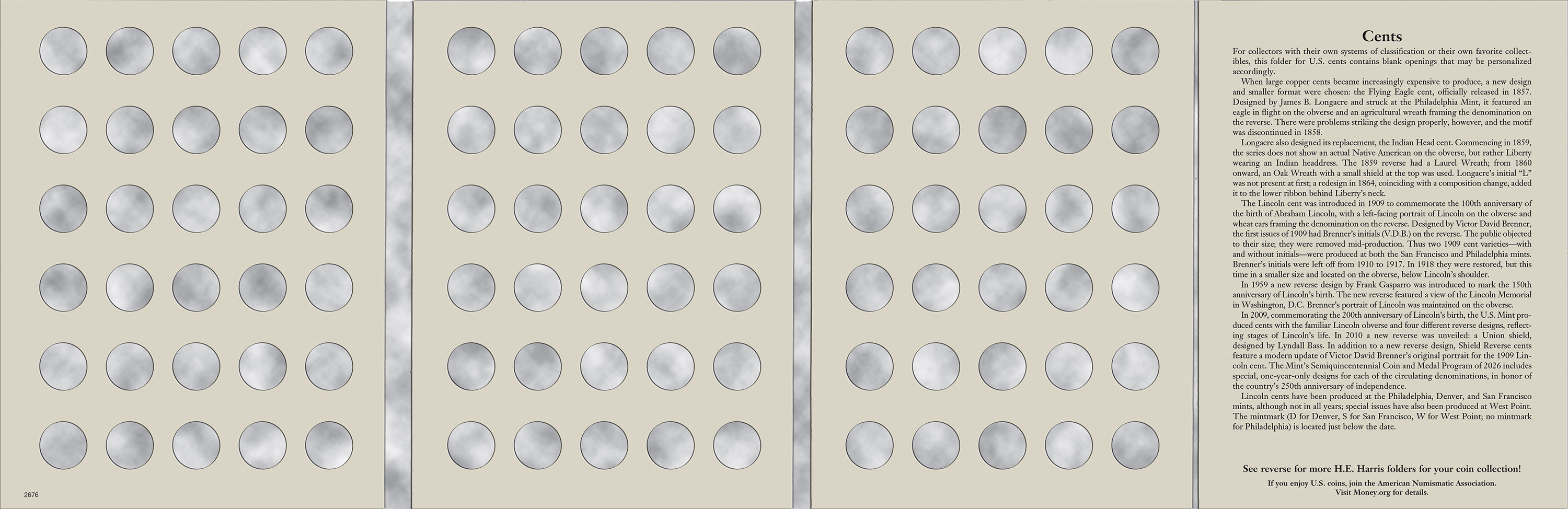 H.E. Harris® Coin Folder – U.S. Cents: Plain, No Dates