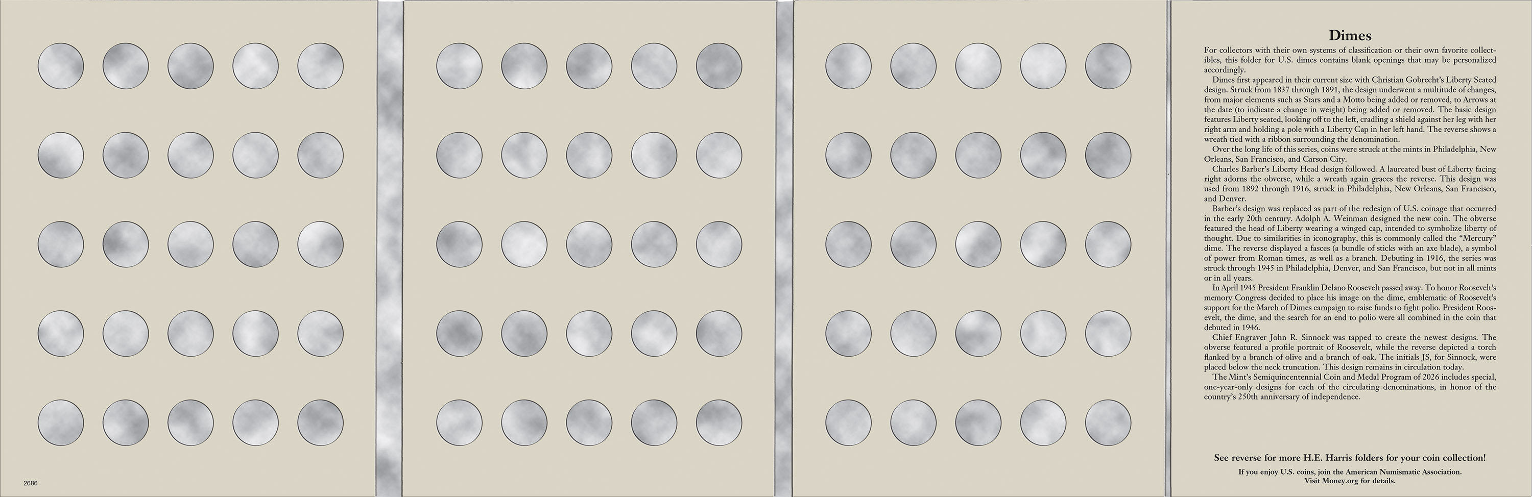 H.E. Harris® Coin Folder – U.S. Dimes: Plain, No Dates