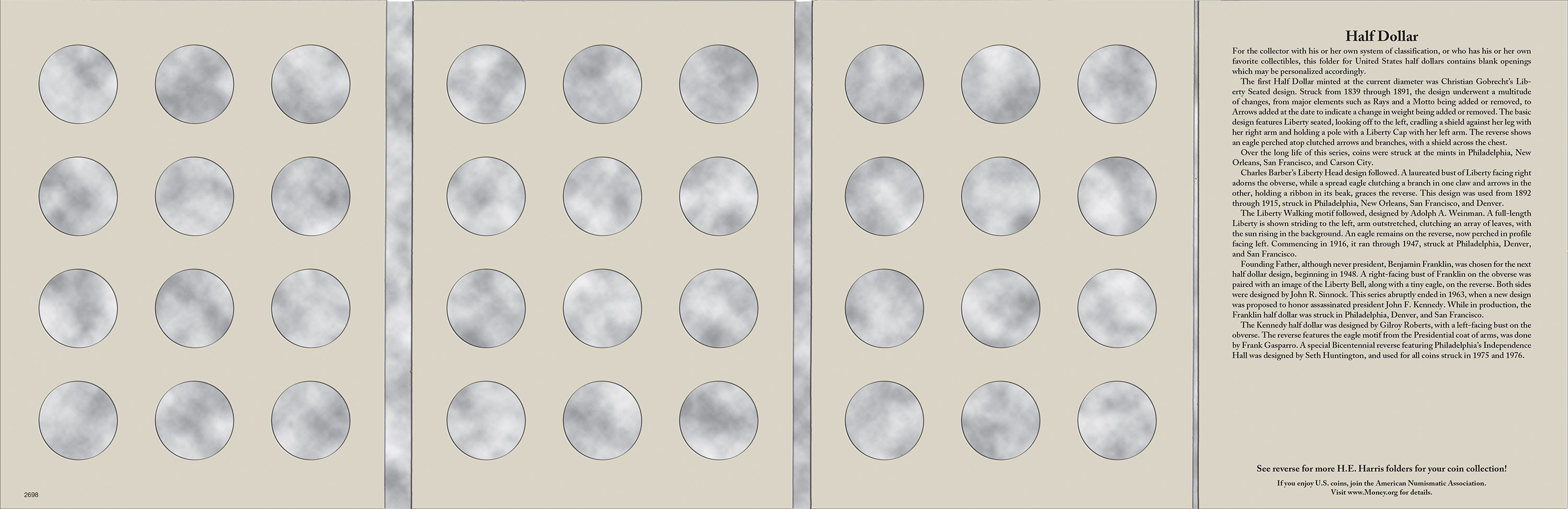 H.E. Harris® Coin Folder – U.S. Half Dollars: Plain, No Dates