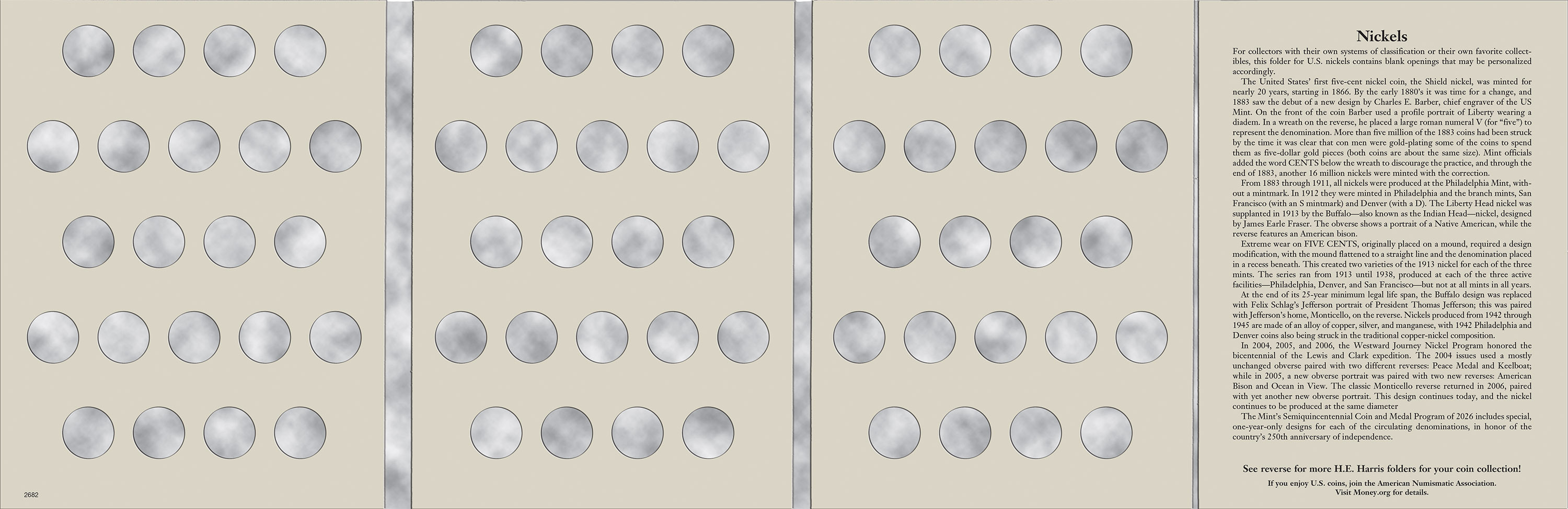 H.E. Harris® Coin Folder – U.S. Nickels: Plain, No Dates