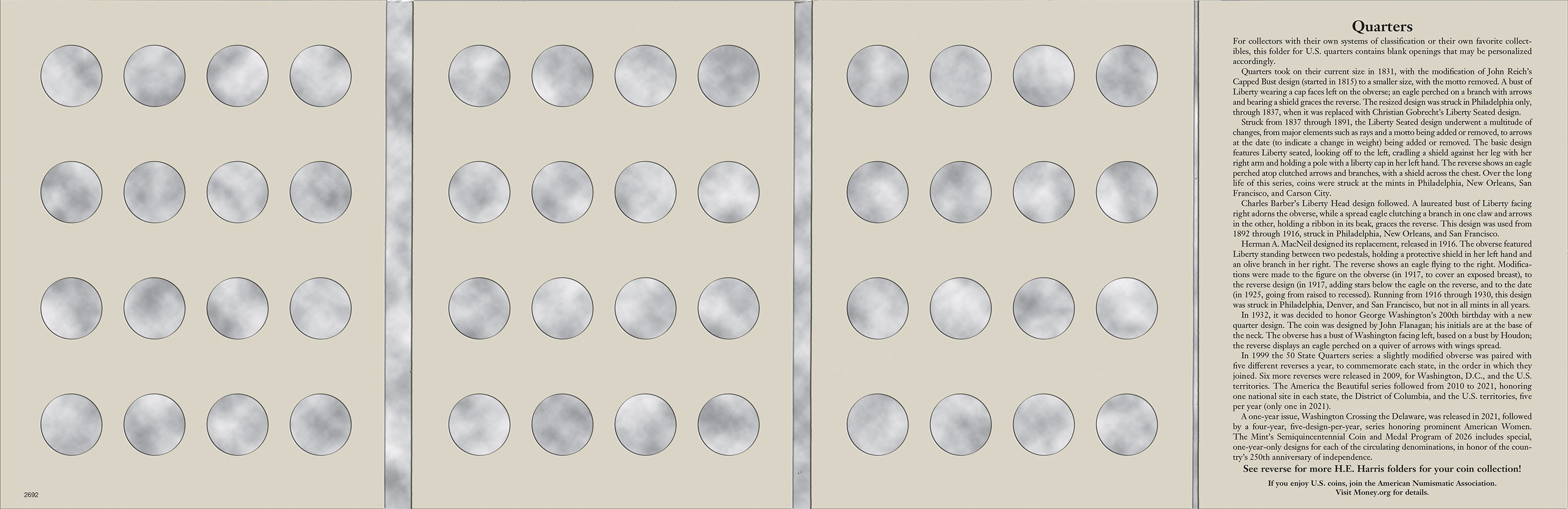 H.E. Harris® Coin Folder – U.S. Quarters: Plain, No Dates