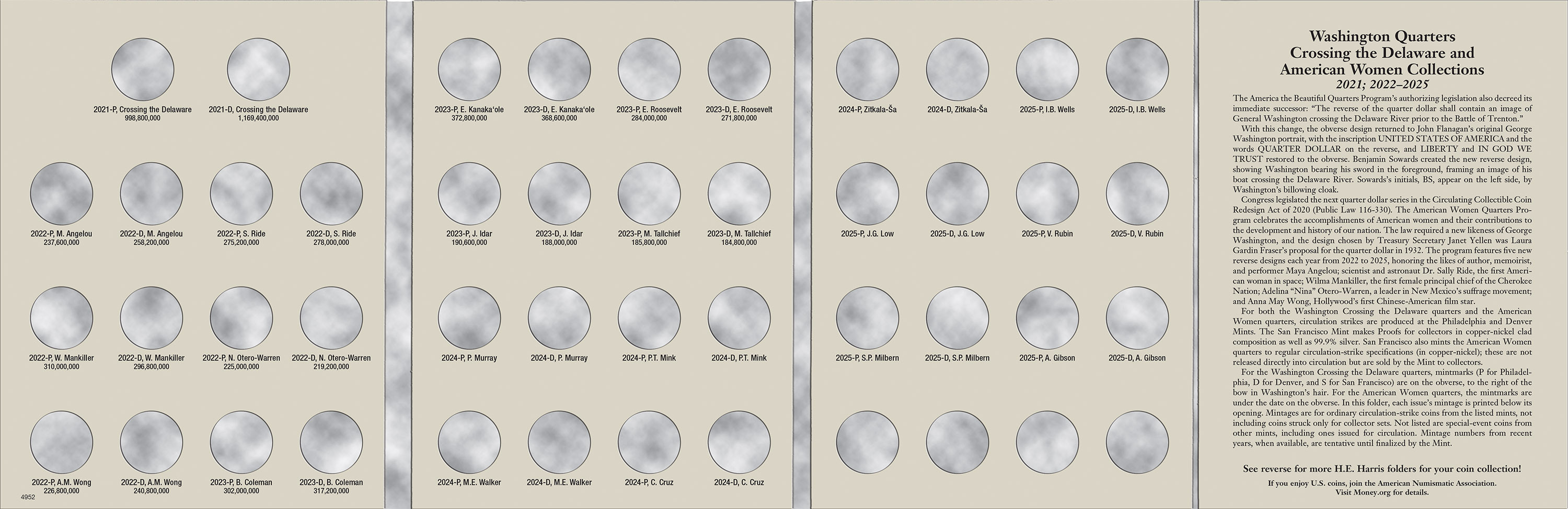 H.E. Harris® Coin Folder – Washington Quarters Crossing the Delaware & American Women Collection: 2021-2025