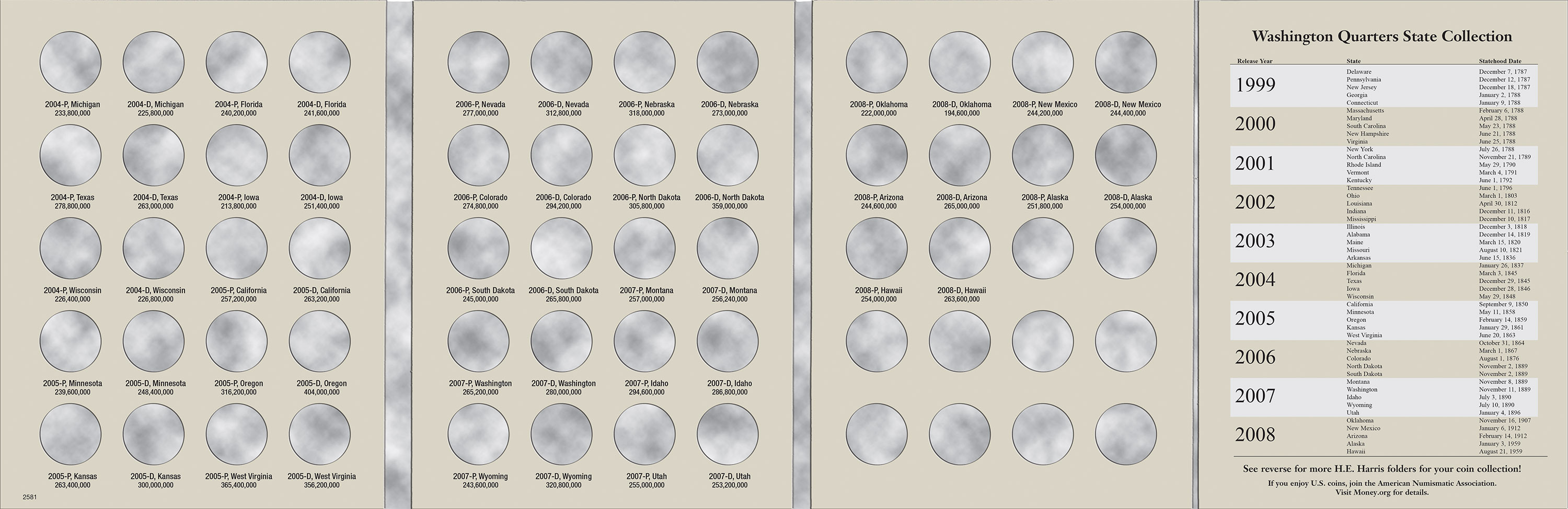 H.E. Harris® Coin Folder – Washington Quarters Statehood Collection #2: 2004-2008