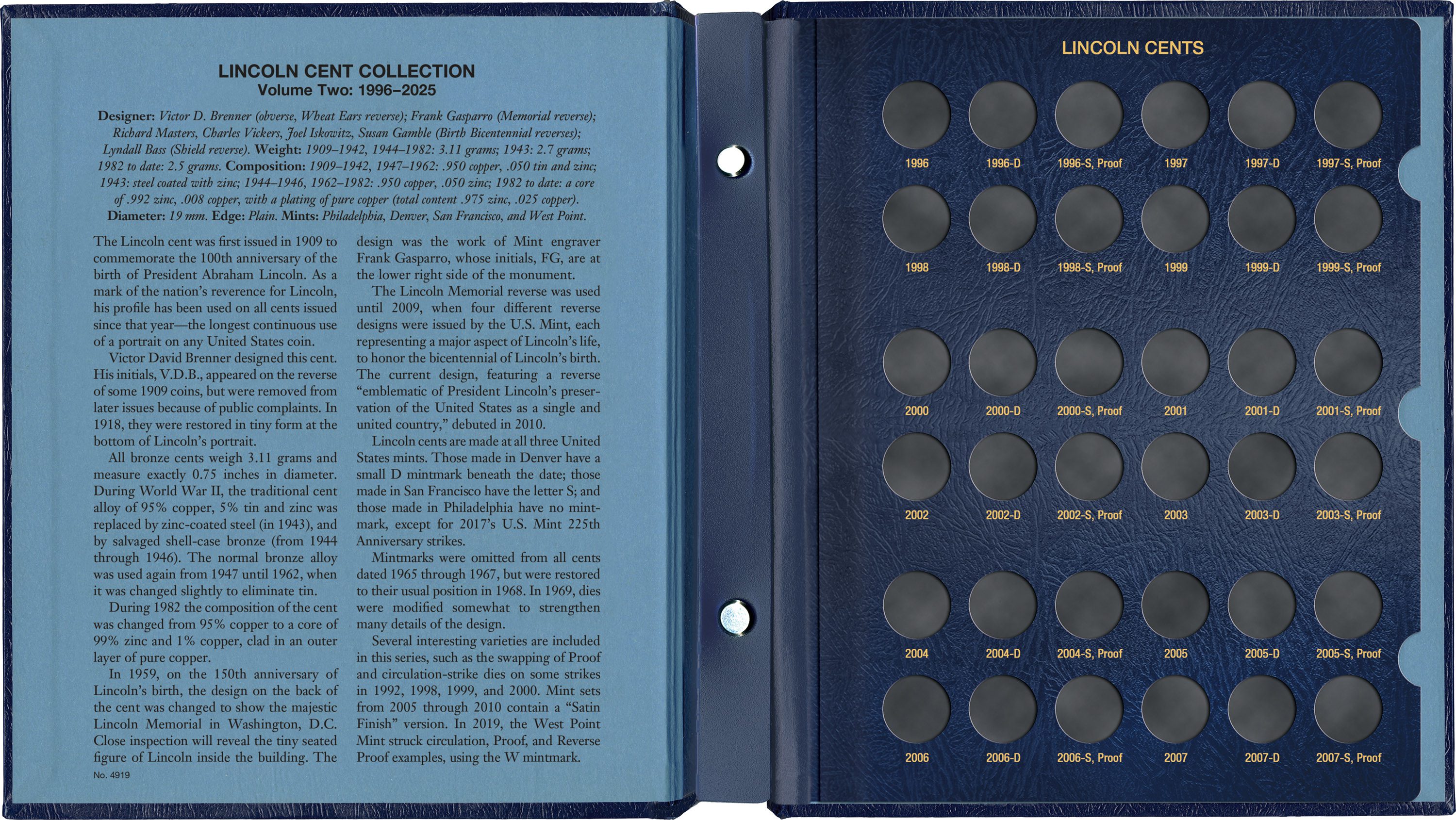 Whitman Classic® Coin Album – Lincoln Cents Volume #2: Starting 1996 (P, D, & S Mints)