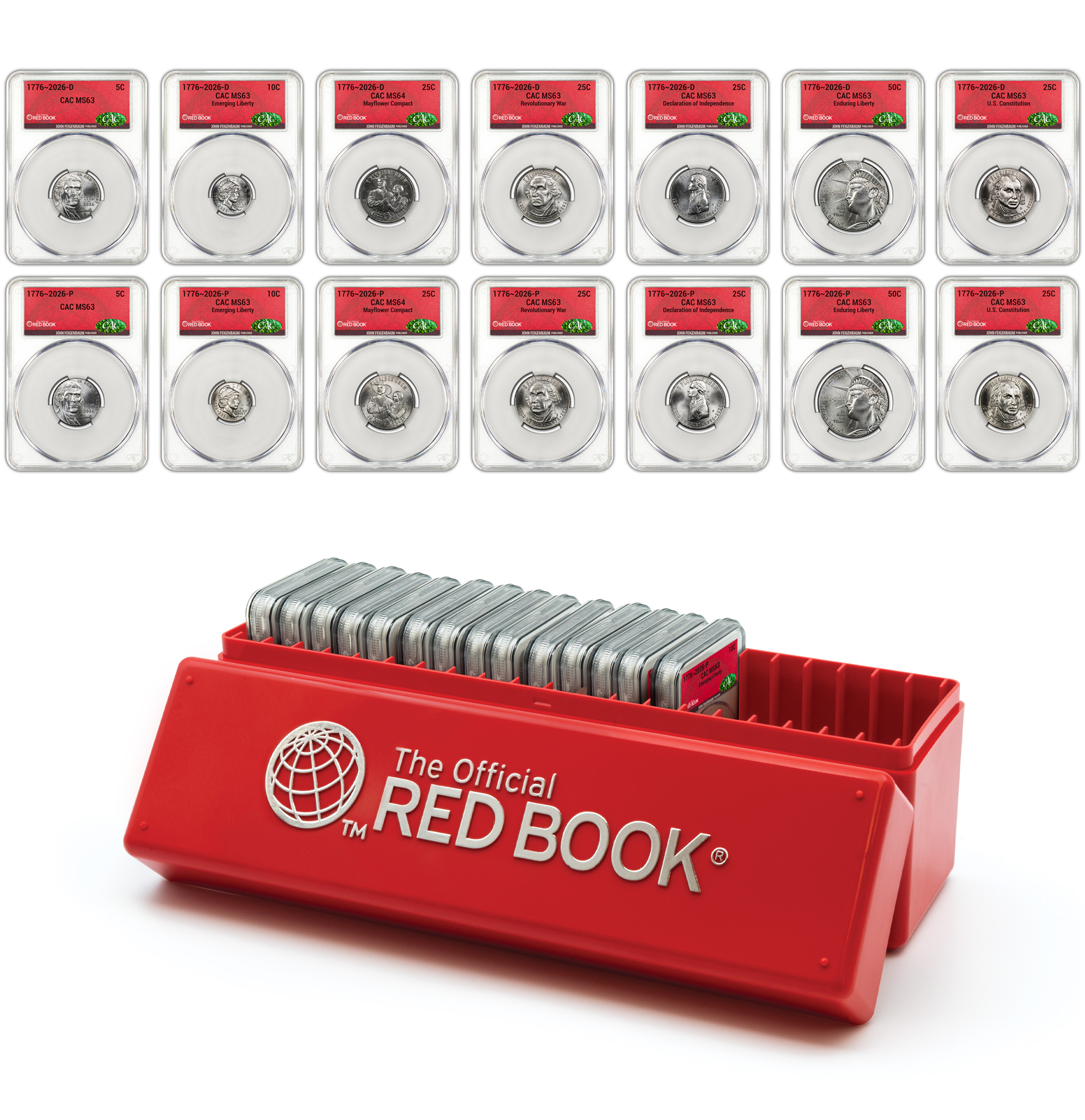 Whitman Exclusive: U.S. 250th Anniversary Official Red Book® Label MS-63 Graded Coin Set – 14 Coins + Storage Box