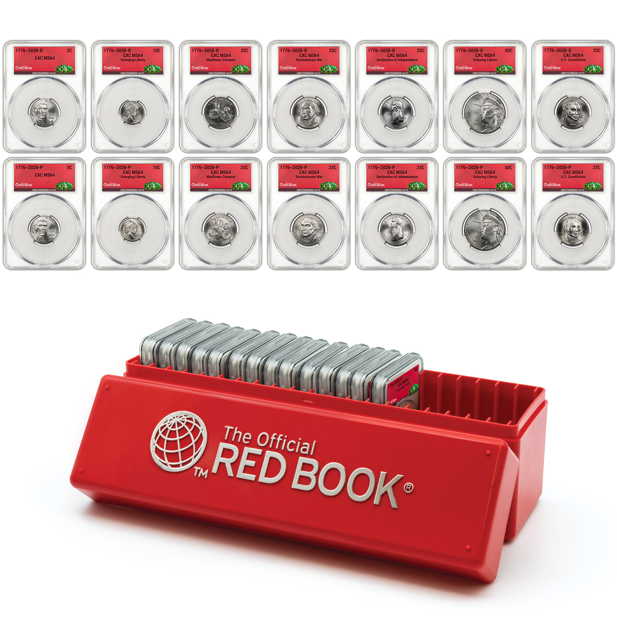 Whitman Exclusive: U.S. 250th Anniversary Official Red Book® Label MS-64 Graded Coin Set – 14 Coins + Storage Box